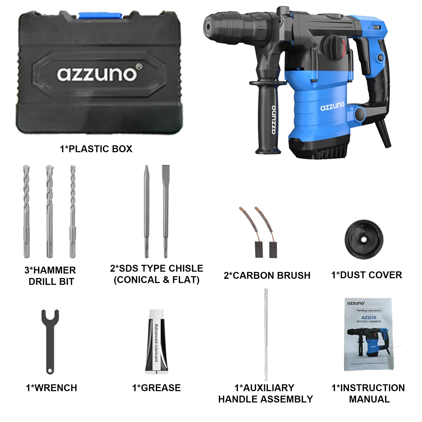 Heavy Duty Rotary Hammer Drill 15 Amp 1-1/4″ SDS-Plus 4 Modes Chipping Hammers