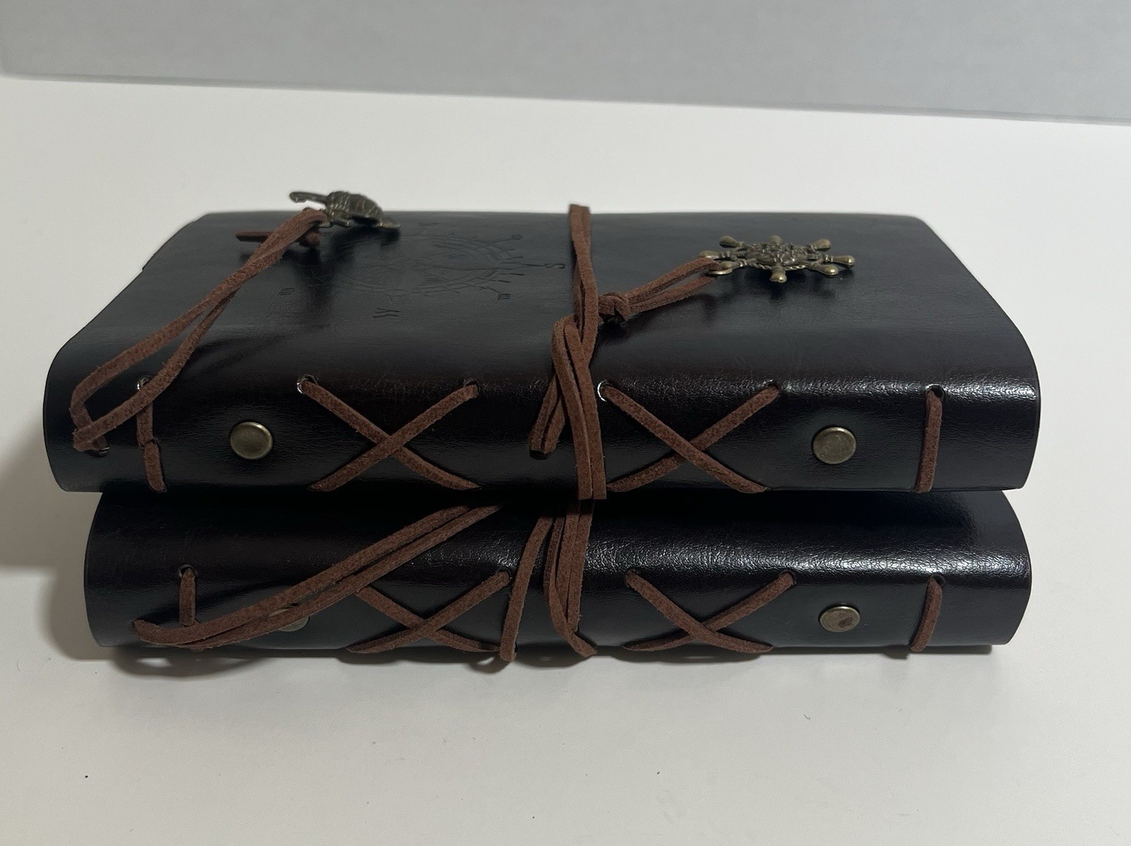 Vintage Leather Journal Notebook Lot Of 2 Nautical Compass Anchor BLANK – READ*