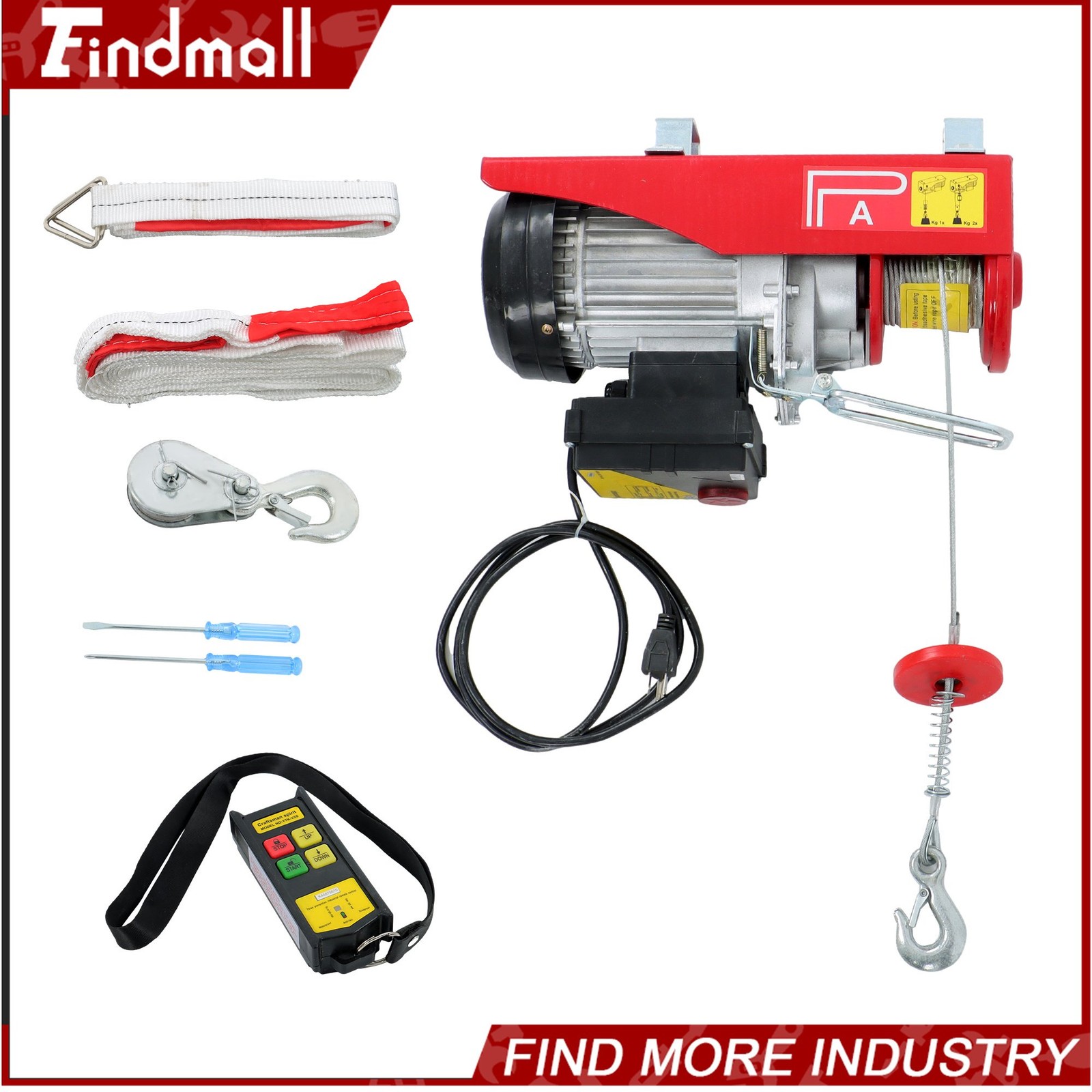 Findmall Electric Hoist 880lbs Crane Winch w/ Wireless Remote Control 980W 110V