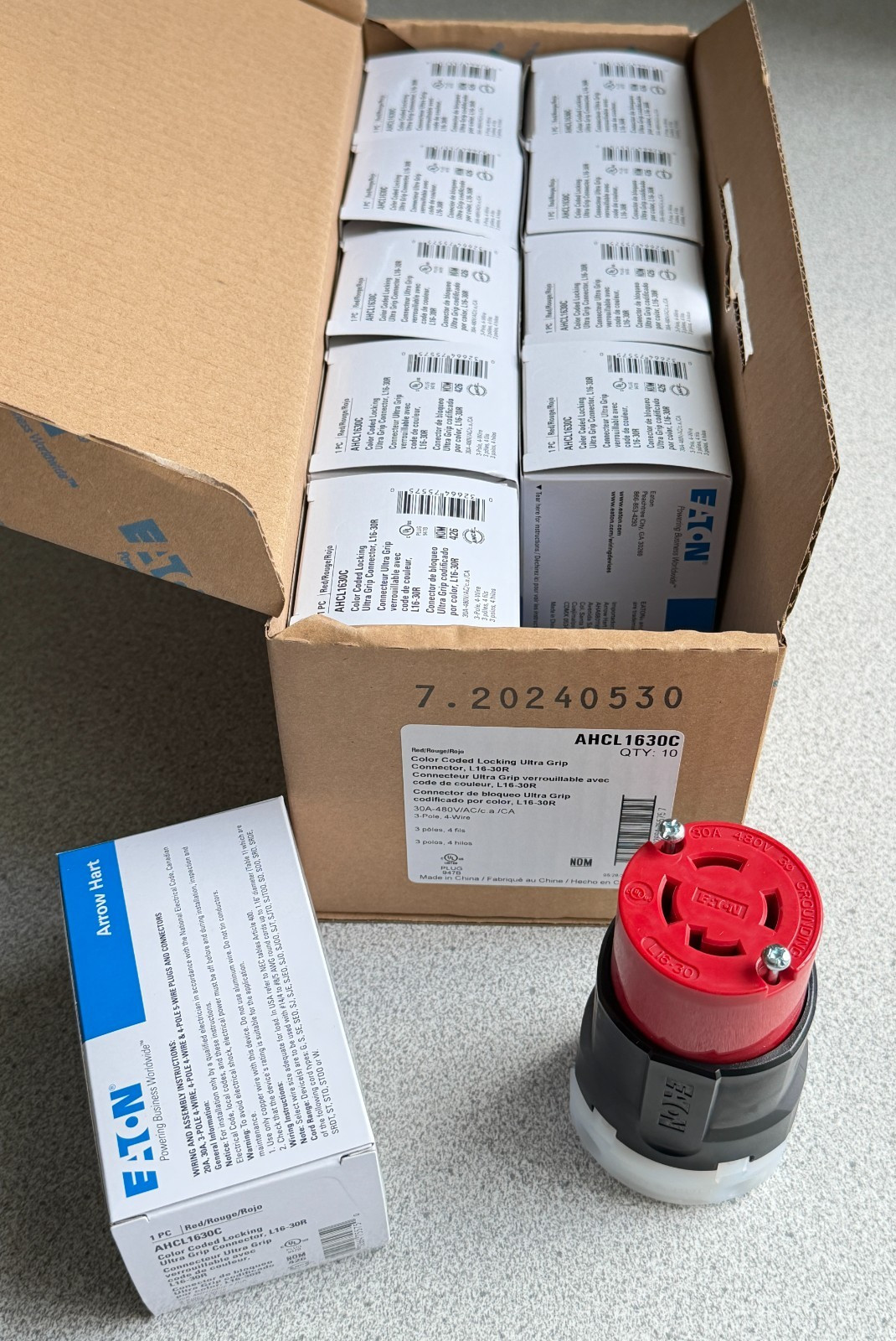 10 NEW Eaton AHCL1630C Red Locking Connector 30A 3Ph 480V 3-Pole 4-Wire L16-30R