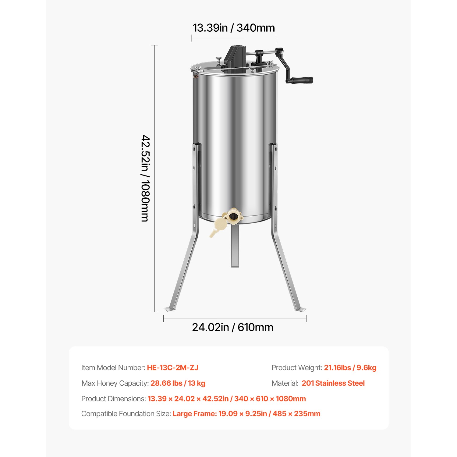 Manual Honey Extractor 2 Frame Beekeeping Honeycomb Spinner Stainless Steel