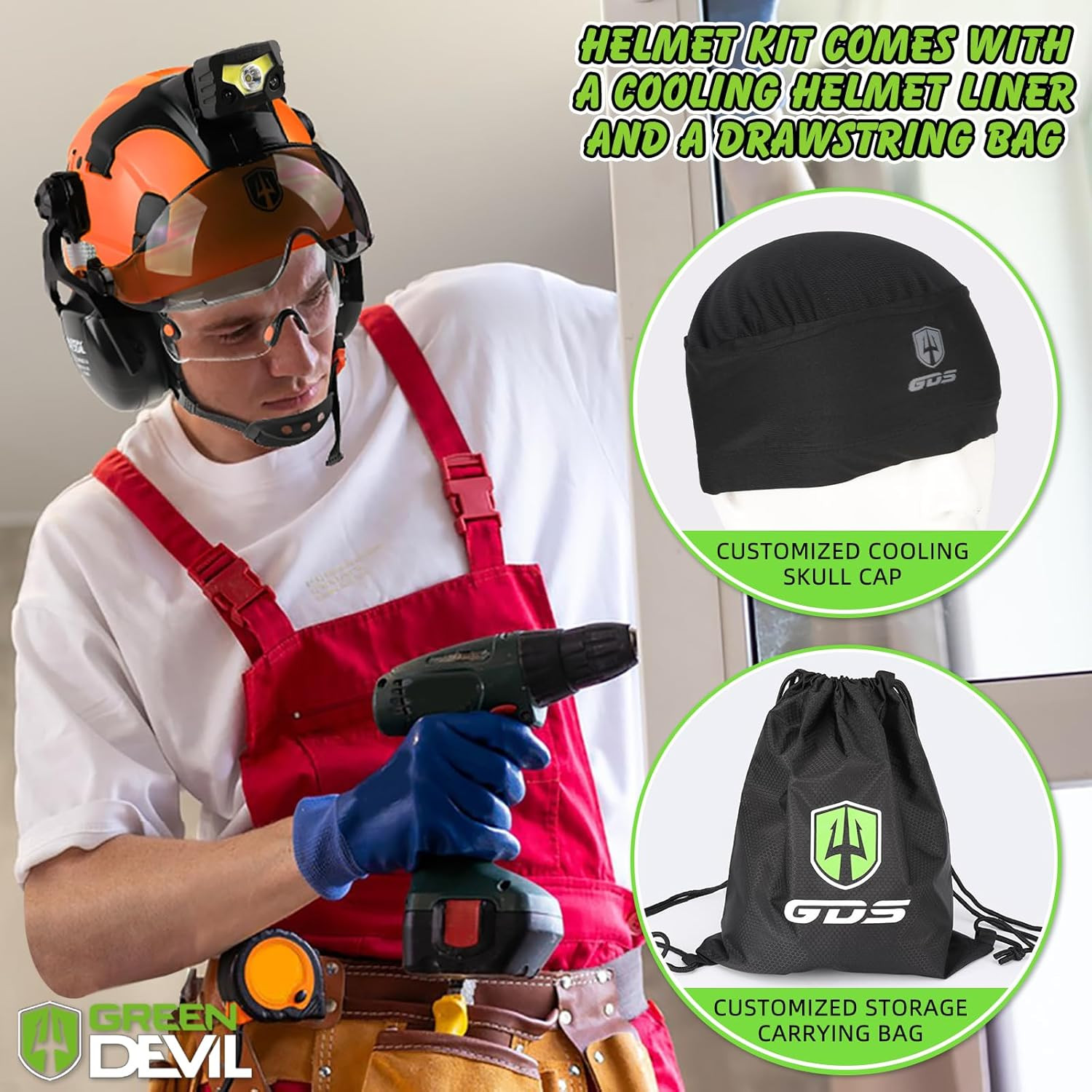 Hard Hat Safety Helmet with Rechargeable Headlamp Light and Visor Ear Muffs Vent