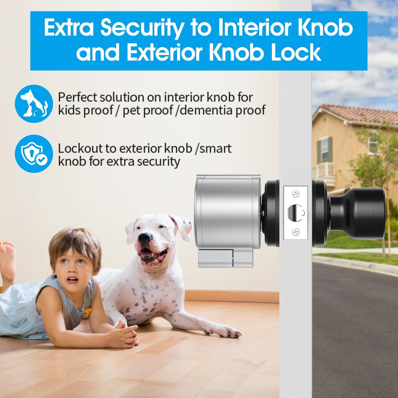 Door Knob Lockout Device Childproof Matte Silver with Brass Keys 3 Keys