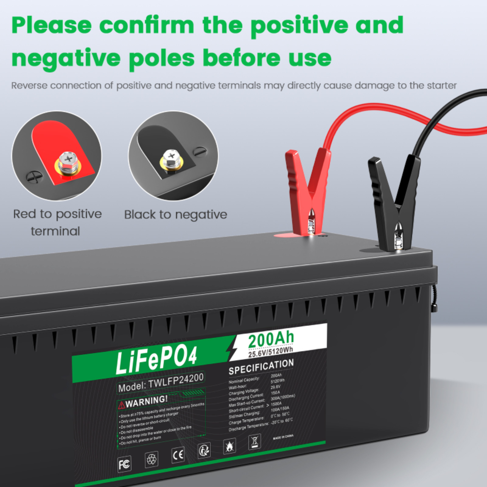 24V 100Ah LiFePO4 Lithium Battery Cycle Deep Built-in BMS for Solar RV Off-grid