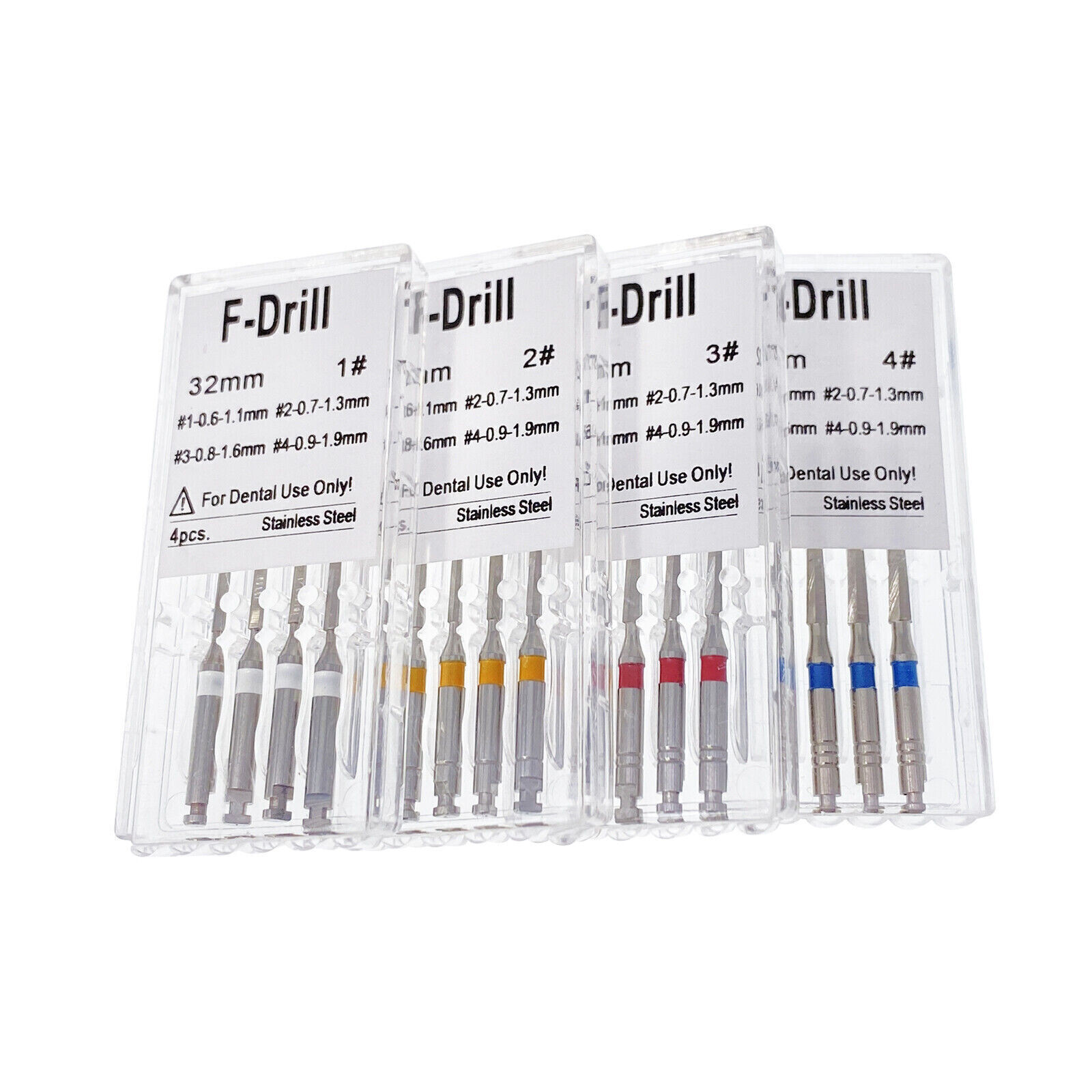 4 Pcs/Box Dental Stainless Steel Endodontic Root Canal Fiber Post Drills 1.3mm
