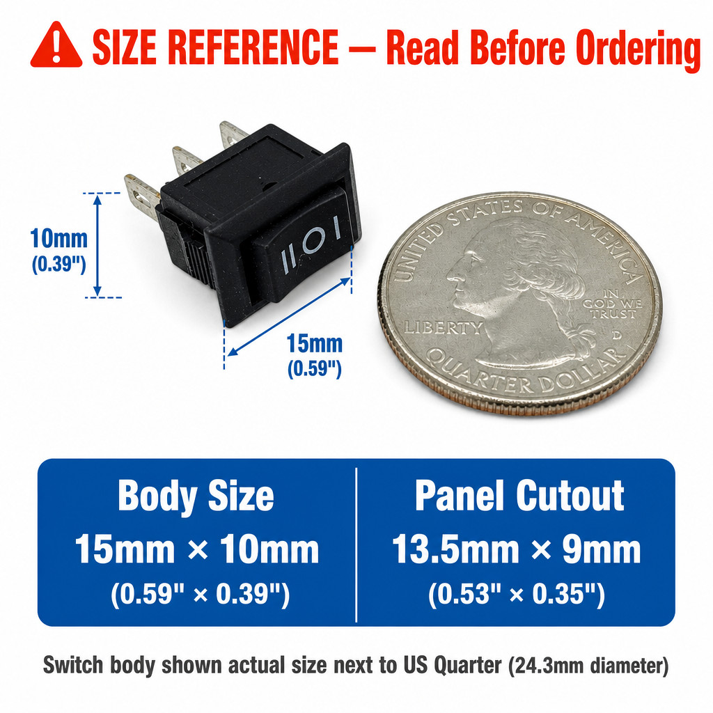 Mini Rocker Switch 3-PIN ON-OFF-ON SPDT 125VAC/6A 250VAC/3A Black 2/5/10 Pieces