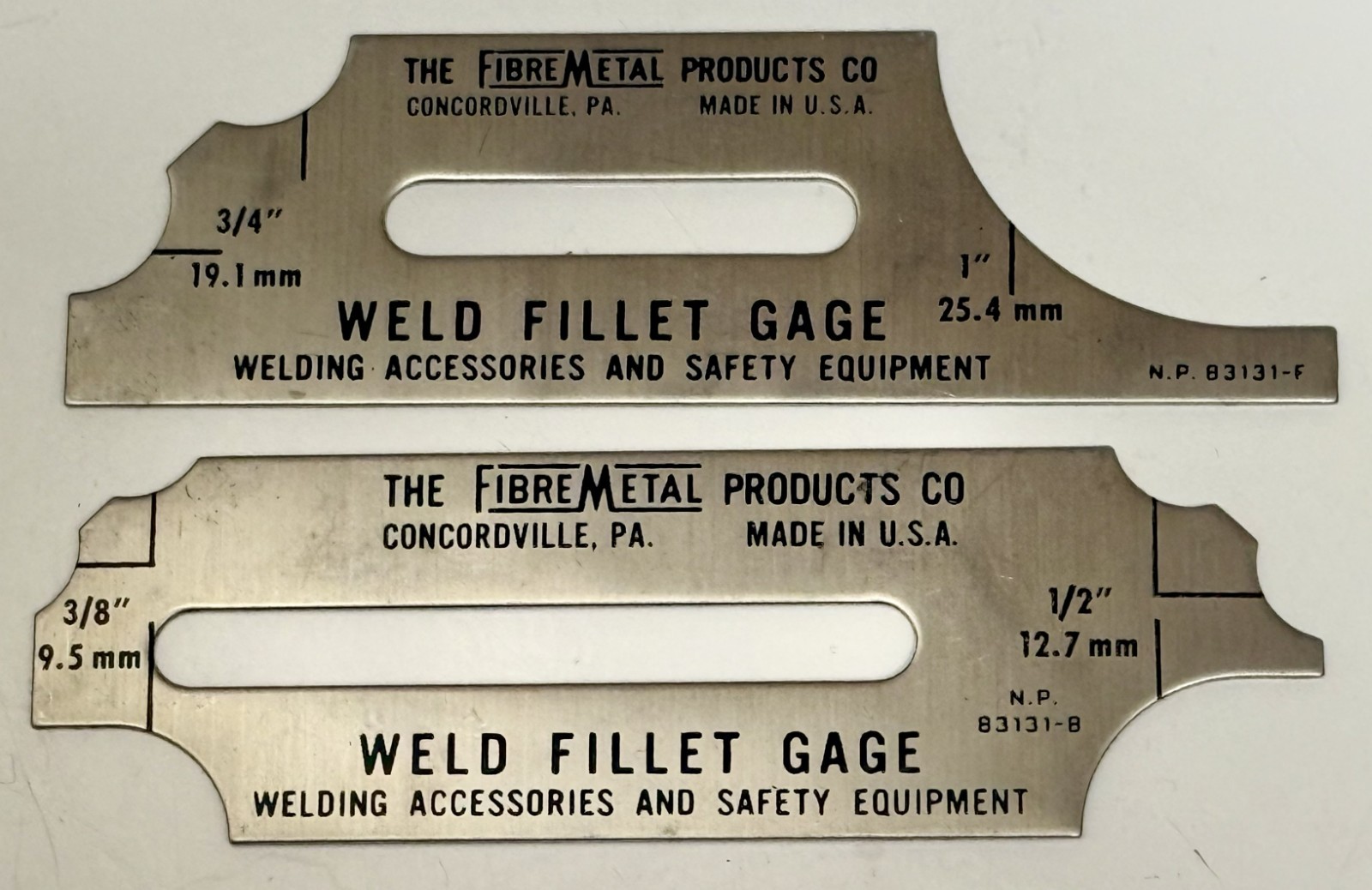 Fibre-Metal Products Weld Fillet Gauge 7 Pc Set Vintage Inspection Tool w/ Paper