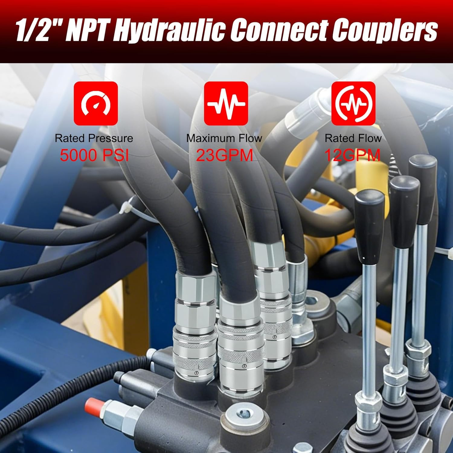 1/2’’ NPT Flat Face Hydraulic Quick Couplers, Skid Steer Hydraulic Couplers with