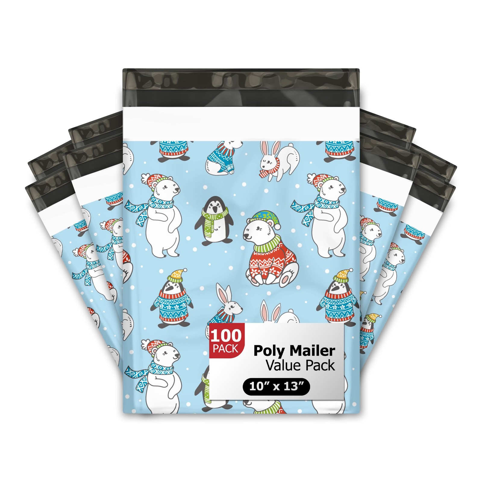 10×13 (100) Winter Animals Poly Mailers Christmas Designer Self Sealing Water…