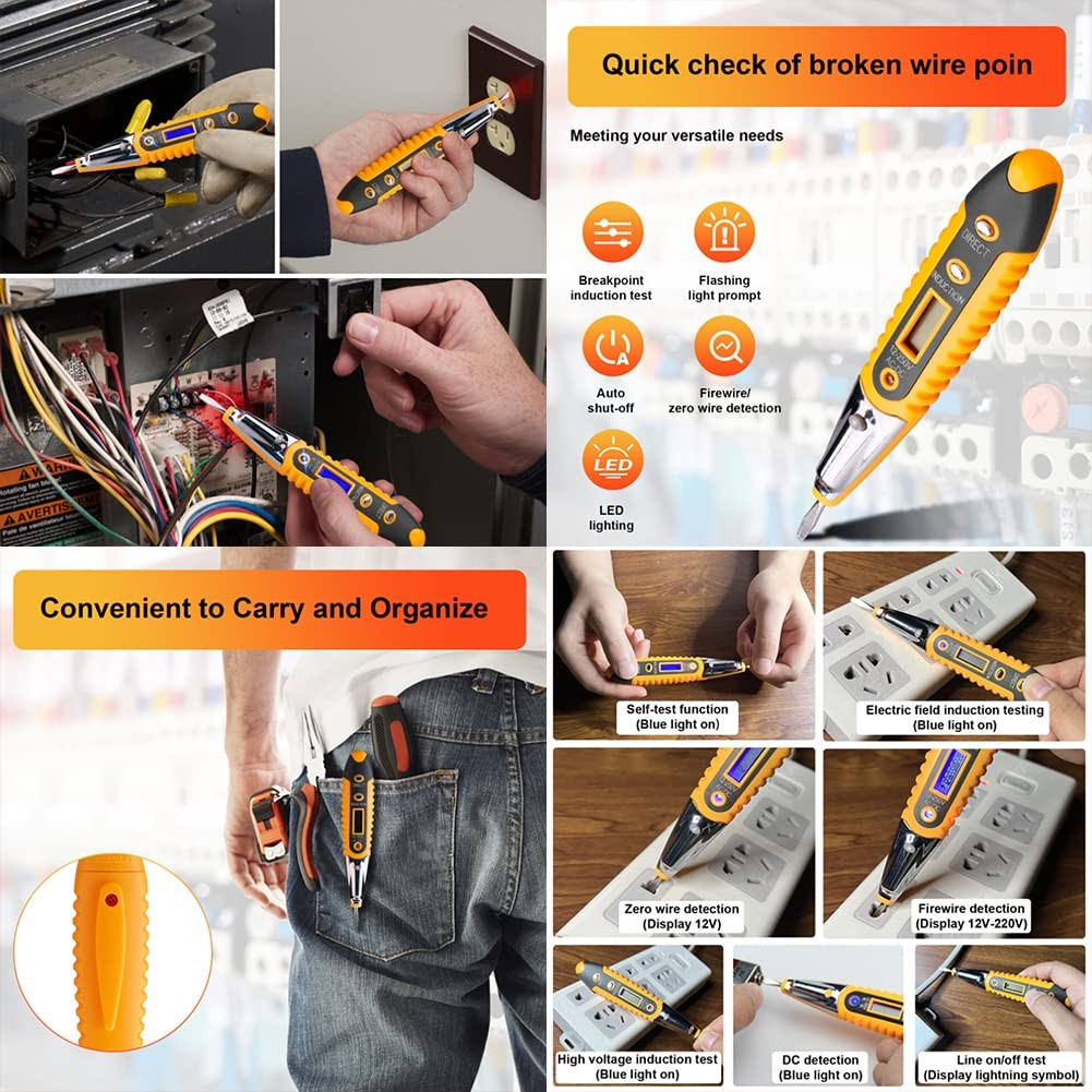 Voltage Electric Tester Volt Detector Test Pen AC DC Non-Contact Sensor 12-1000V