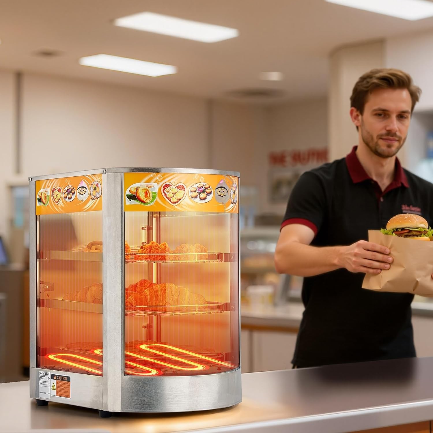 3-Tier Commercial Food Warmer Display, 800W Food Display Warmer with LED Ligh…