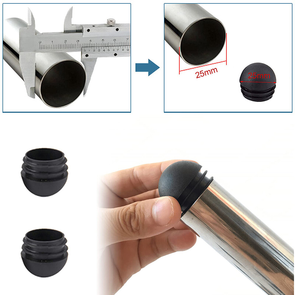 Domed Round Plastic Blanking End Cap Caps Tube Pipe Inserts Black/White 16-76mm