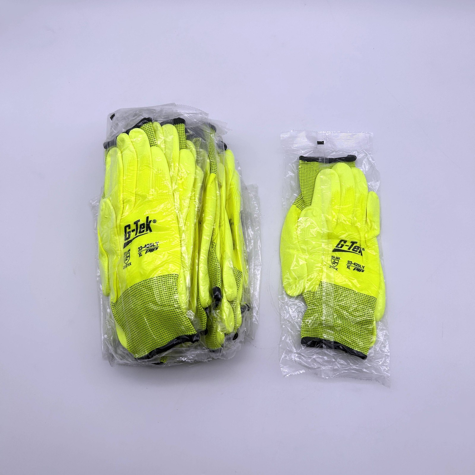 PIP 33-425LY Work Gloves Size XL G-Tek Polyurethane Grip Hi Vis 12 Pairs