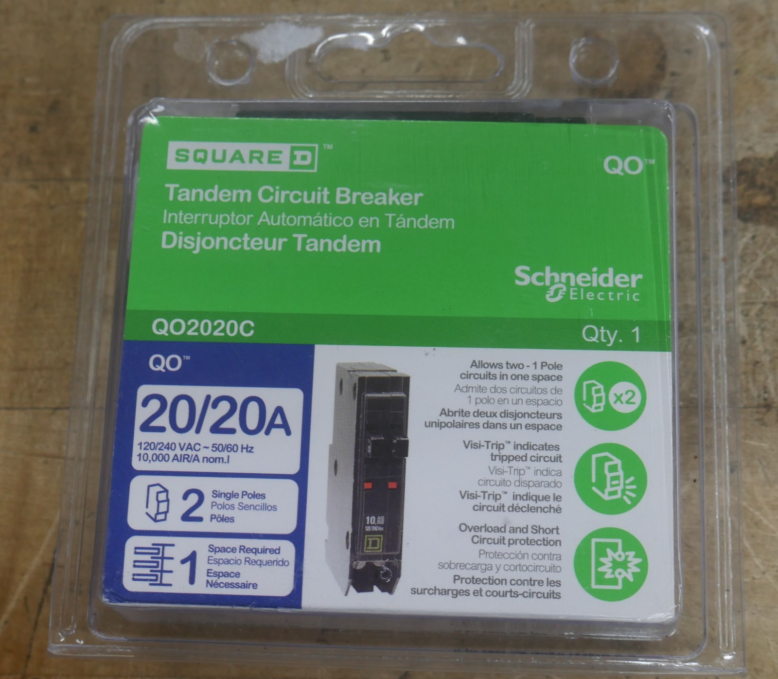 Square D QO2020C Tandem Circuit Breaker 20/20 Amp 120/240v new