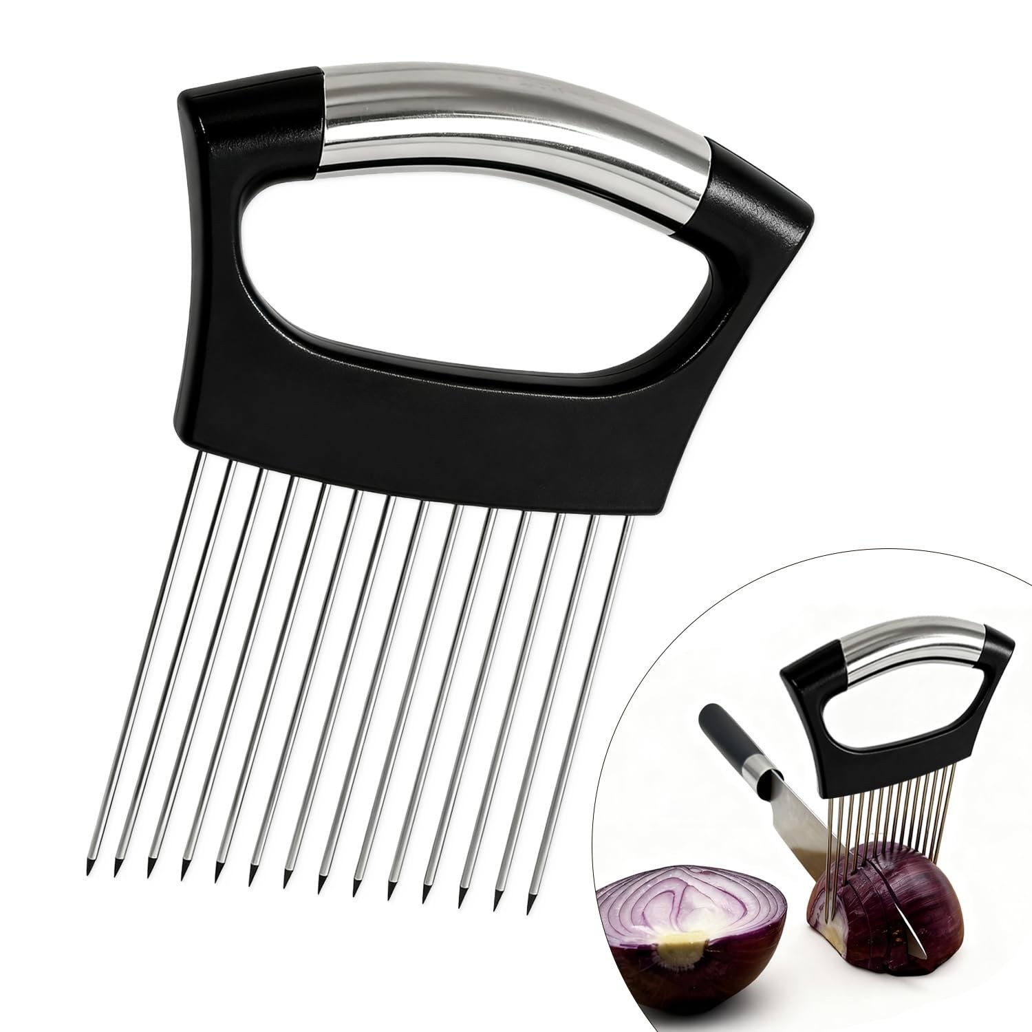 Wooyee Onion Holder for Slicing, Cutter Vegetable 14 Needles, Black