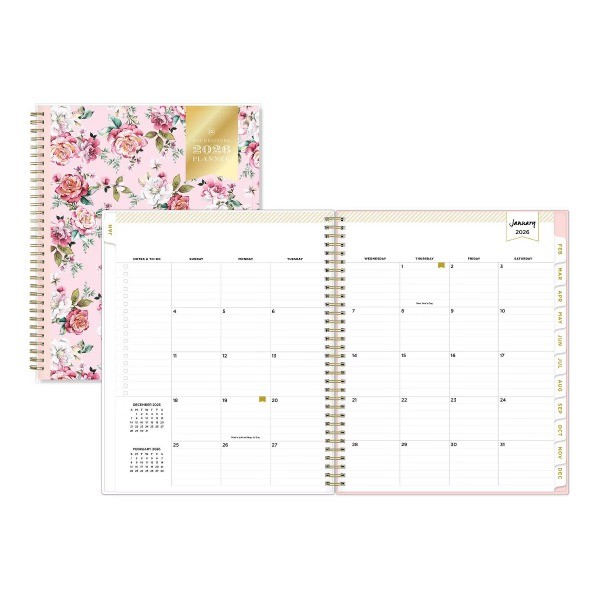B 2026 Weekly/Monthly Planner 8.5"x11" Rose Pink Floral
