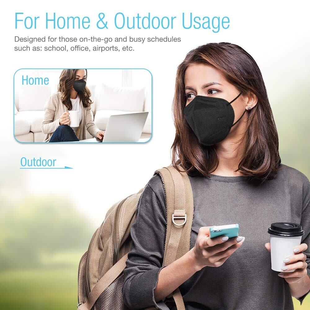 SUNCOO Protective KN95 Face Mask – 20 Pack, 5 Layers Cup Dust Filter – Black