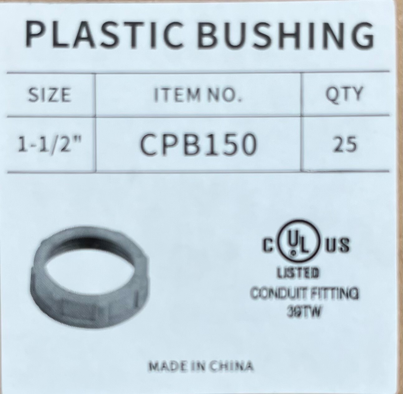 1-1/2″ Plastic Electrical Conduit Bushing; Box of 25
