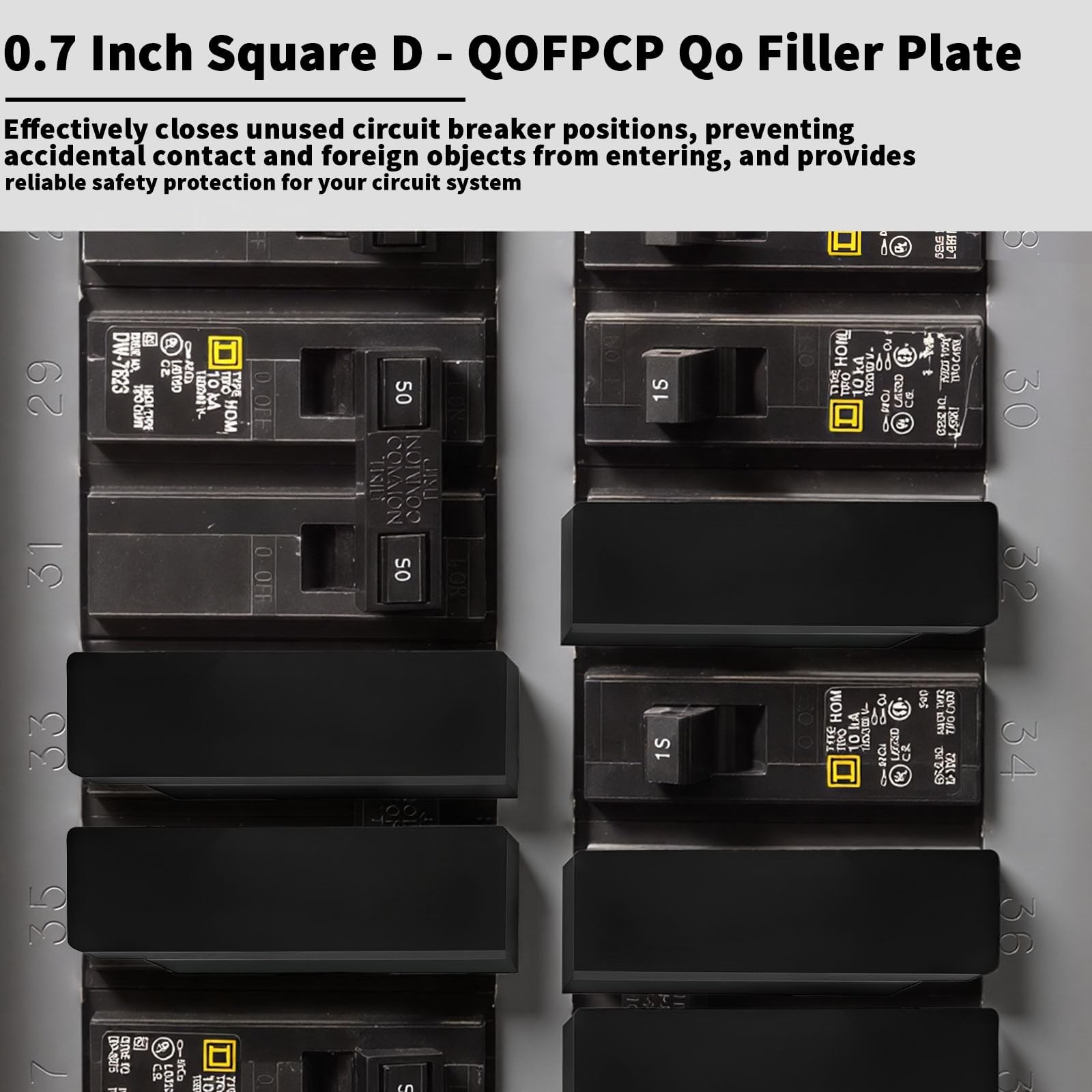 Square D QO Circuit Breaker Filler Plates – 10 Pack with Electrical Panel Label