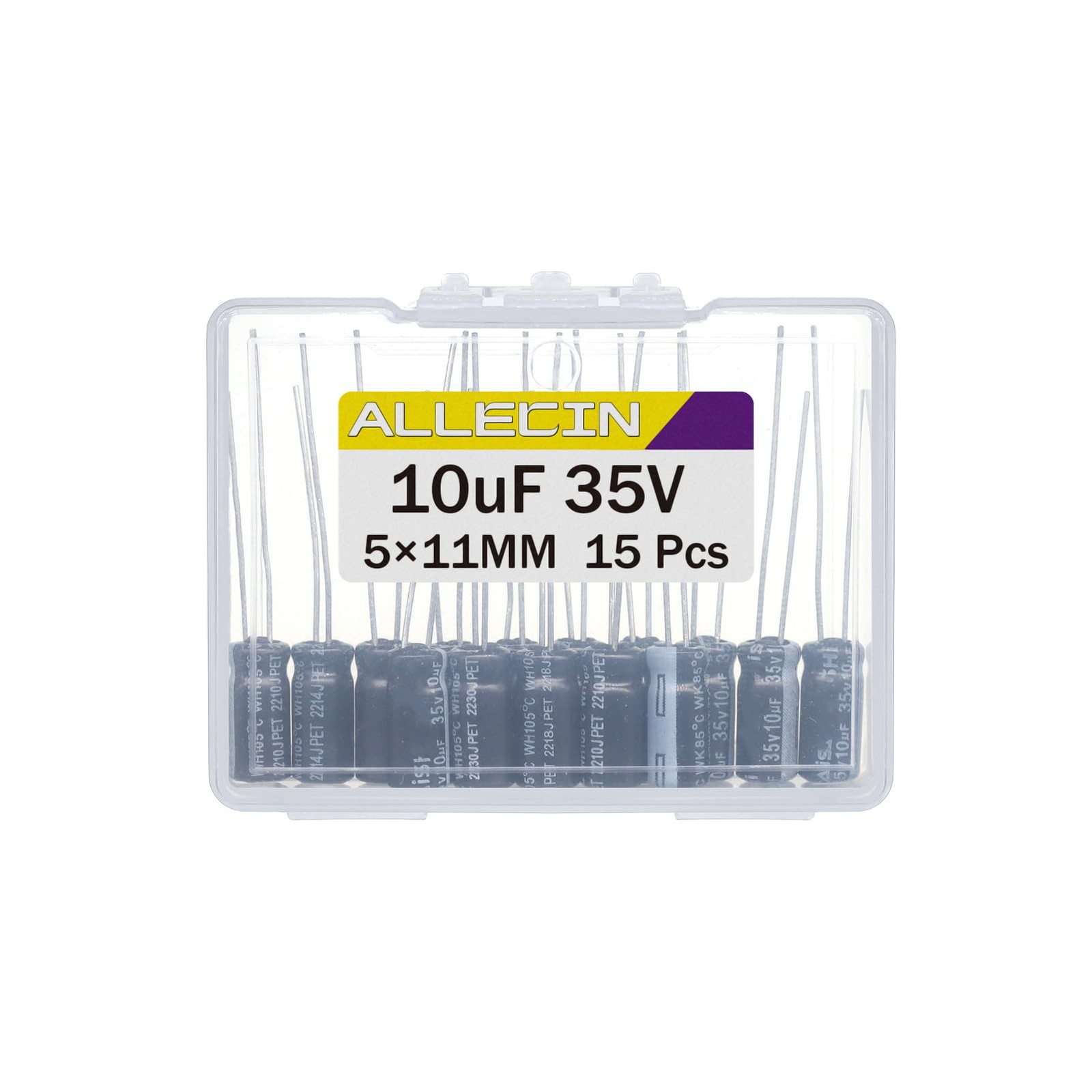 ALLECIN 10uF 35V 5x11mm Electrolytic Capacitor 10 UF MFD 35 Volt 0.2×0.43in…