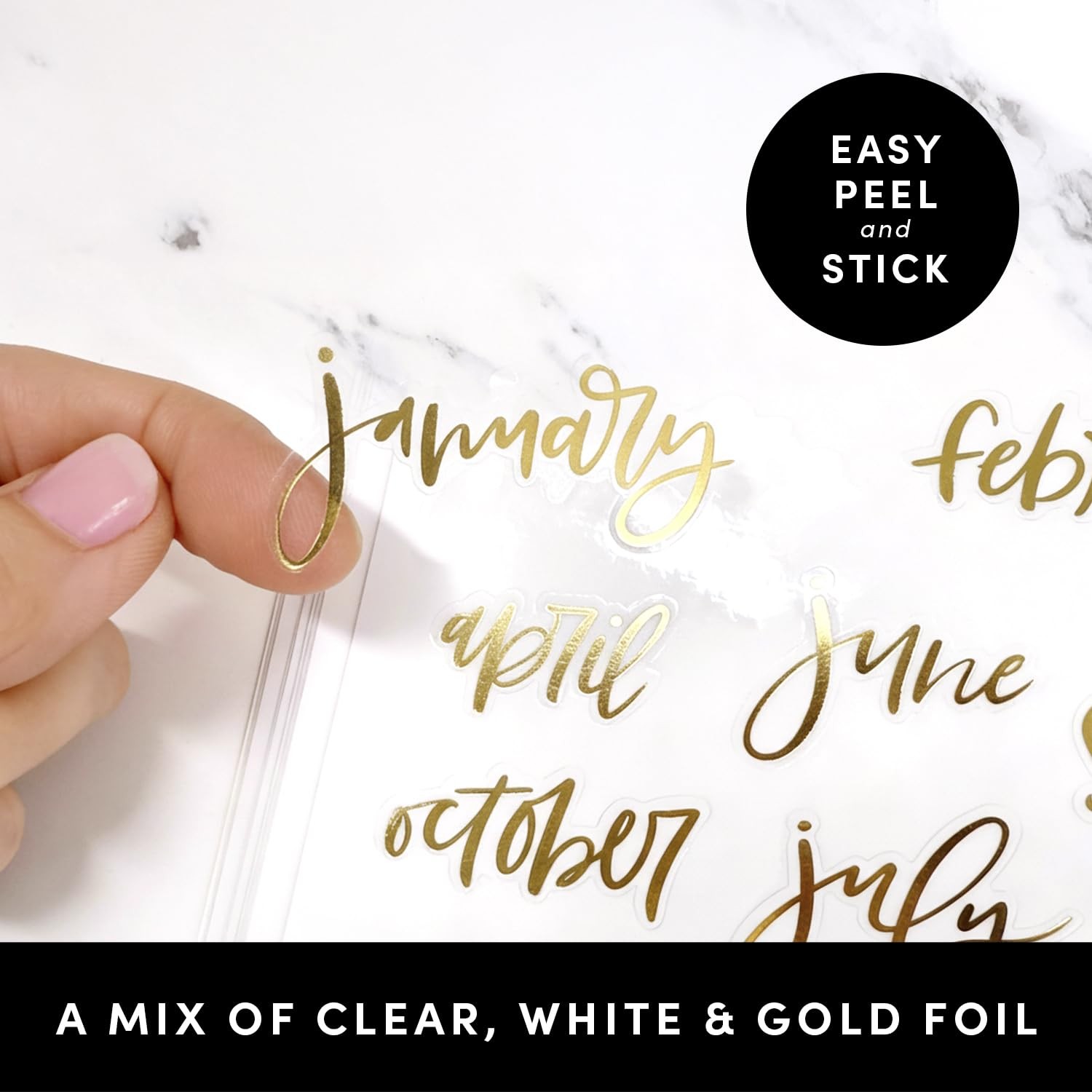 PAPERAGE Planner Stickers, Simple Gold Foil 25 Sheets, Black, White,