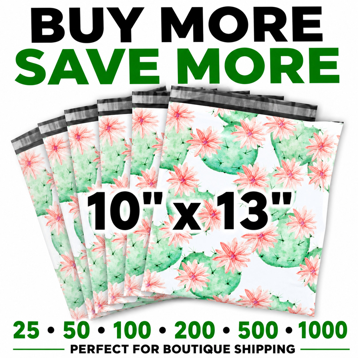 Flowering Cactus Poly Mailers 10×13 Designer Shipping Bags Self Seal Boutique