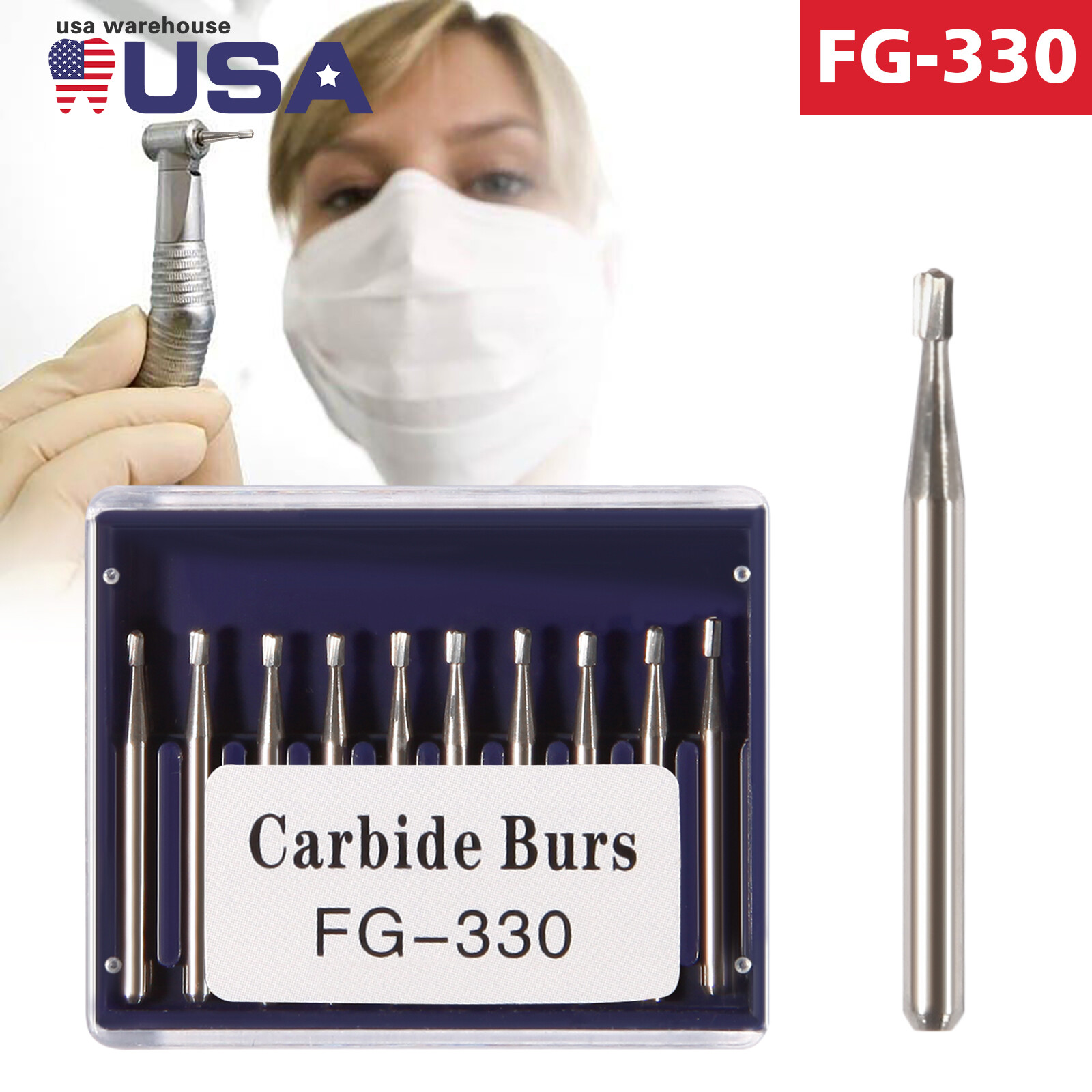 10pcs Dental Tungsten Carbide Pear-Shaped Burs for High Speed Handpiece FG330