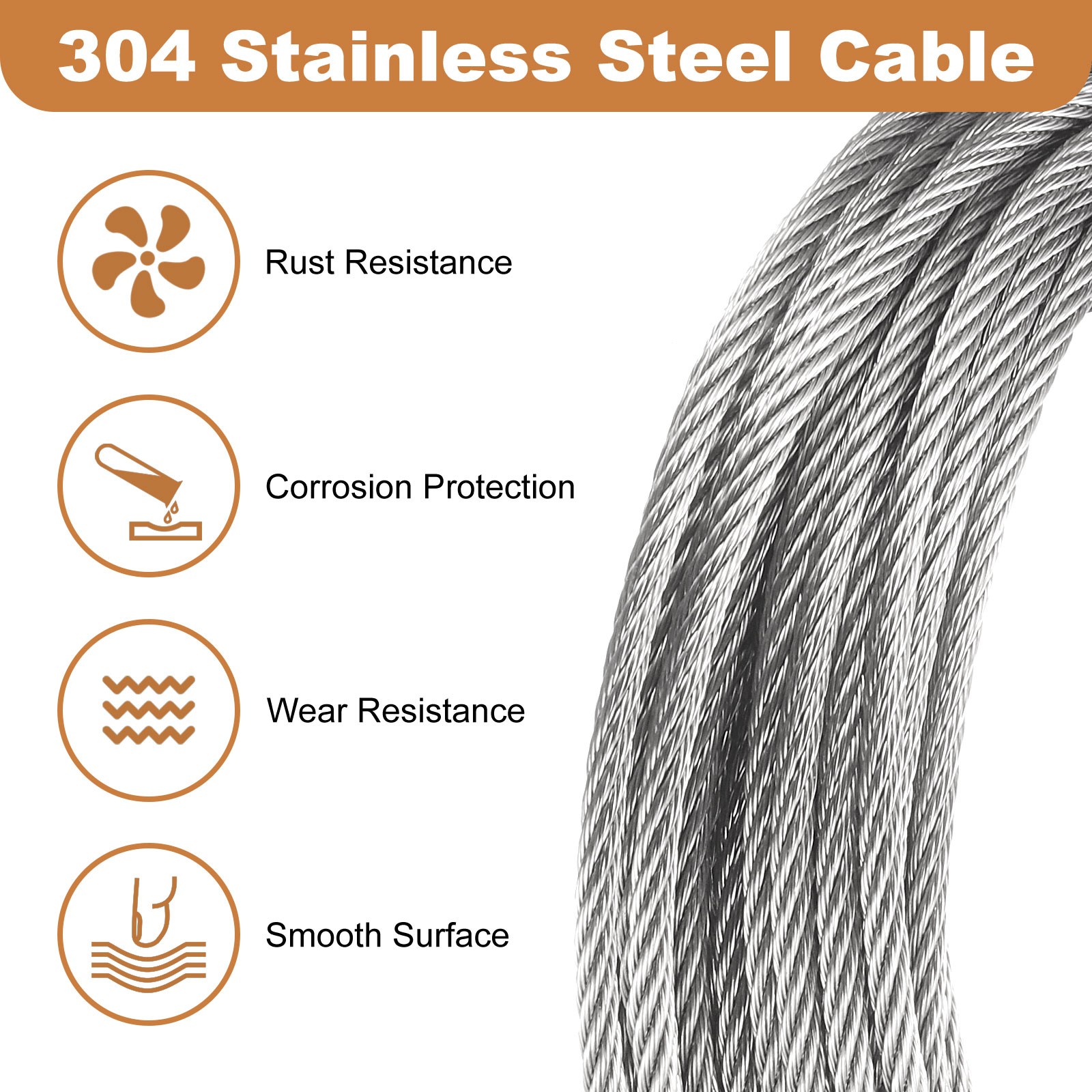 33ft (10M) 3mm Stainless Steel Wire Rope 7×7 Strand with 20pcs Loop Sleeves