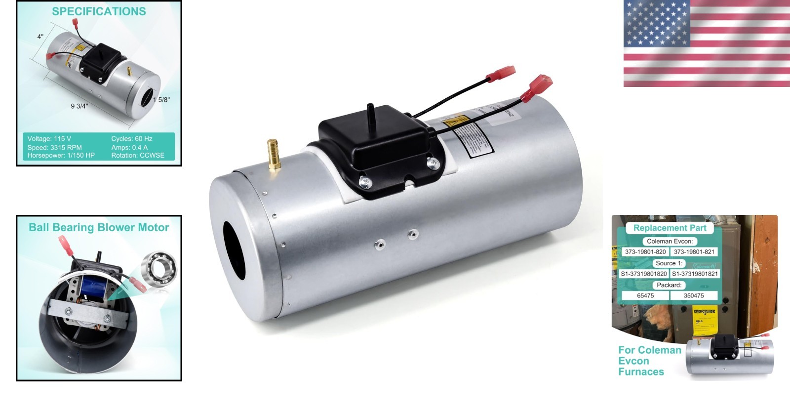 Efficient Draft Inducer Motor for Coleman Evcon – 3315 RPM, Quiet Operation