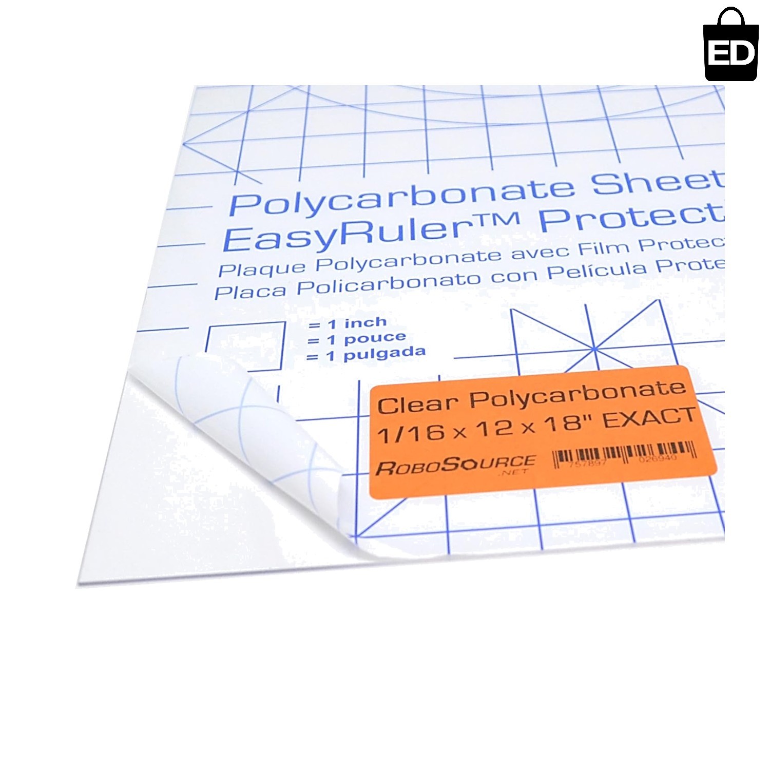 EasyRuler Polycarbonate Sheet – 12×18″, Shatter Resistant with Protective Film