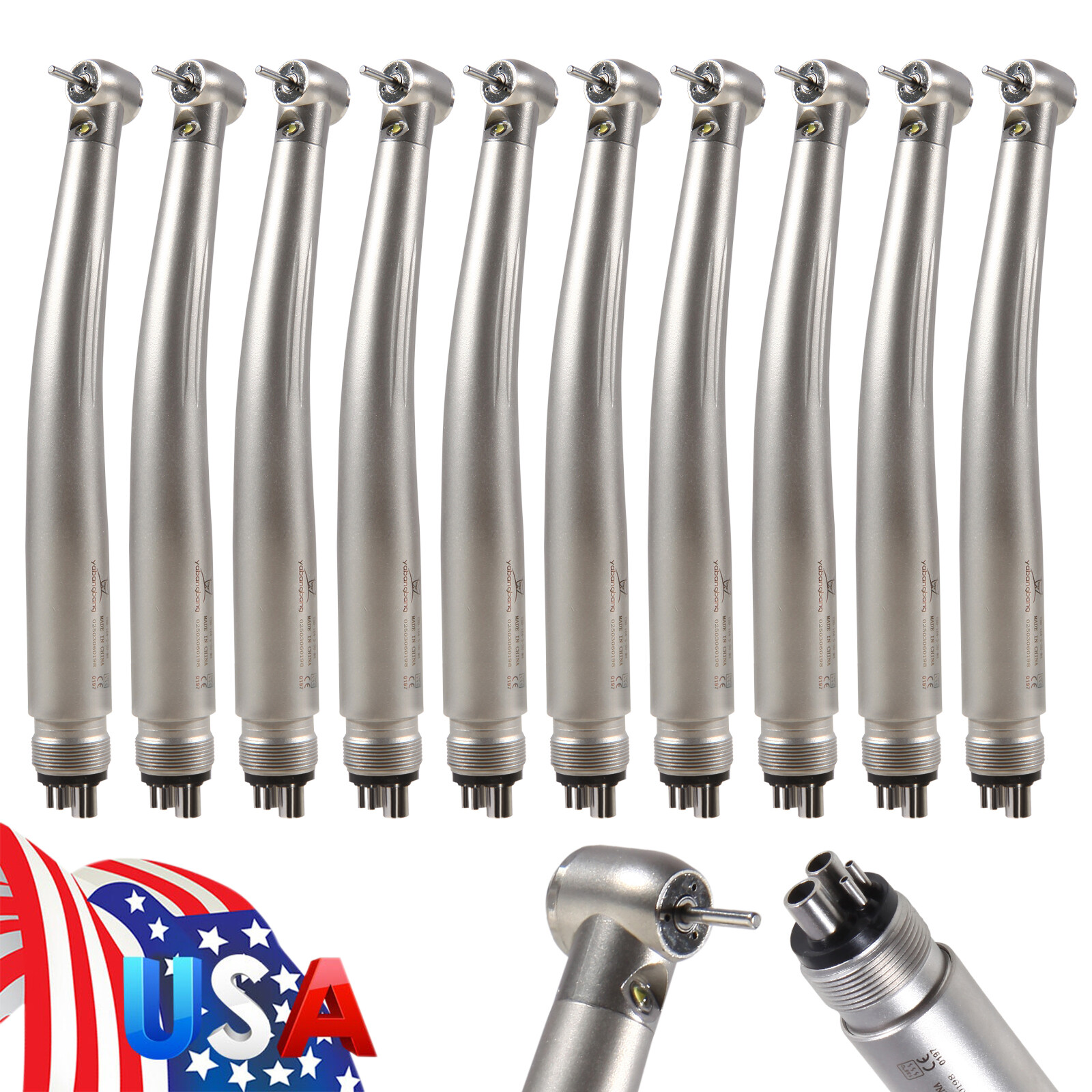 10pcs Dental Fiber Optic LED E-generator High Speed Handpiece 3 Spray 4 Hole st