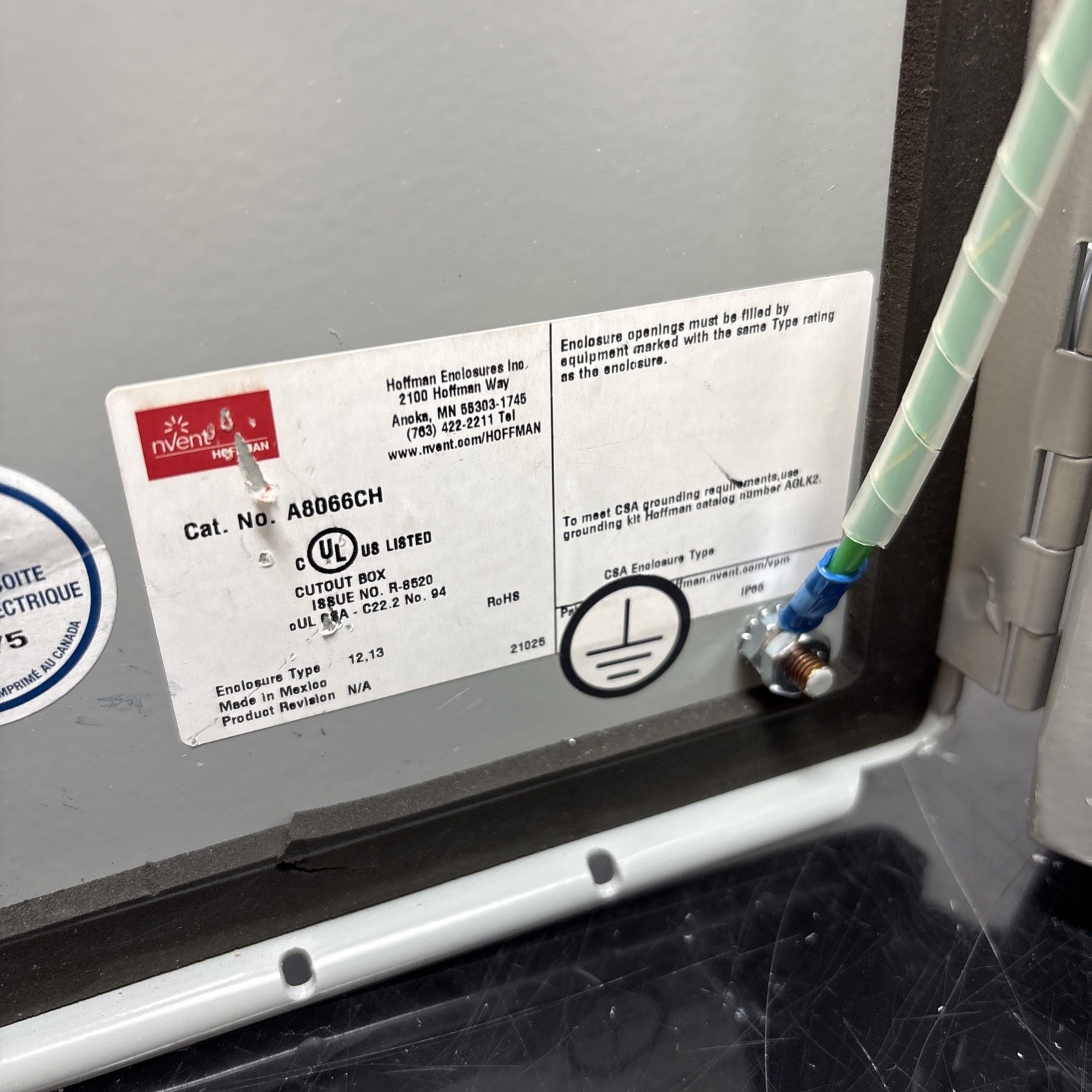 Hoffman A8066CH Used Enclosure Cutout Box 6″ X 6″ X 8″ Nvent