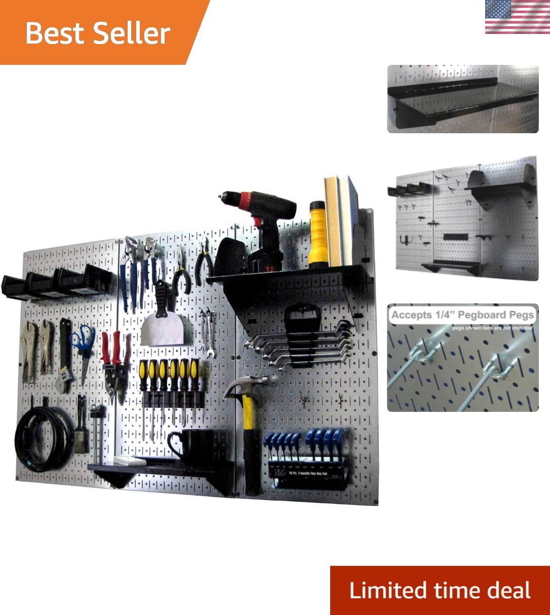 Pegboard Organizer 4 ft. Metal Pegboard Standard Tool Storage Kit with Galvan…