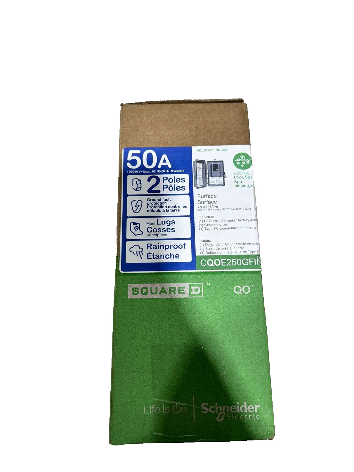 NEW! Square D CQOE250GFINM 50A 2-Pole GFCI Hot Tub, Pool, Spa Pack Load Center