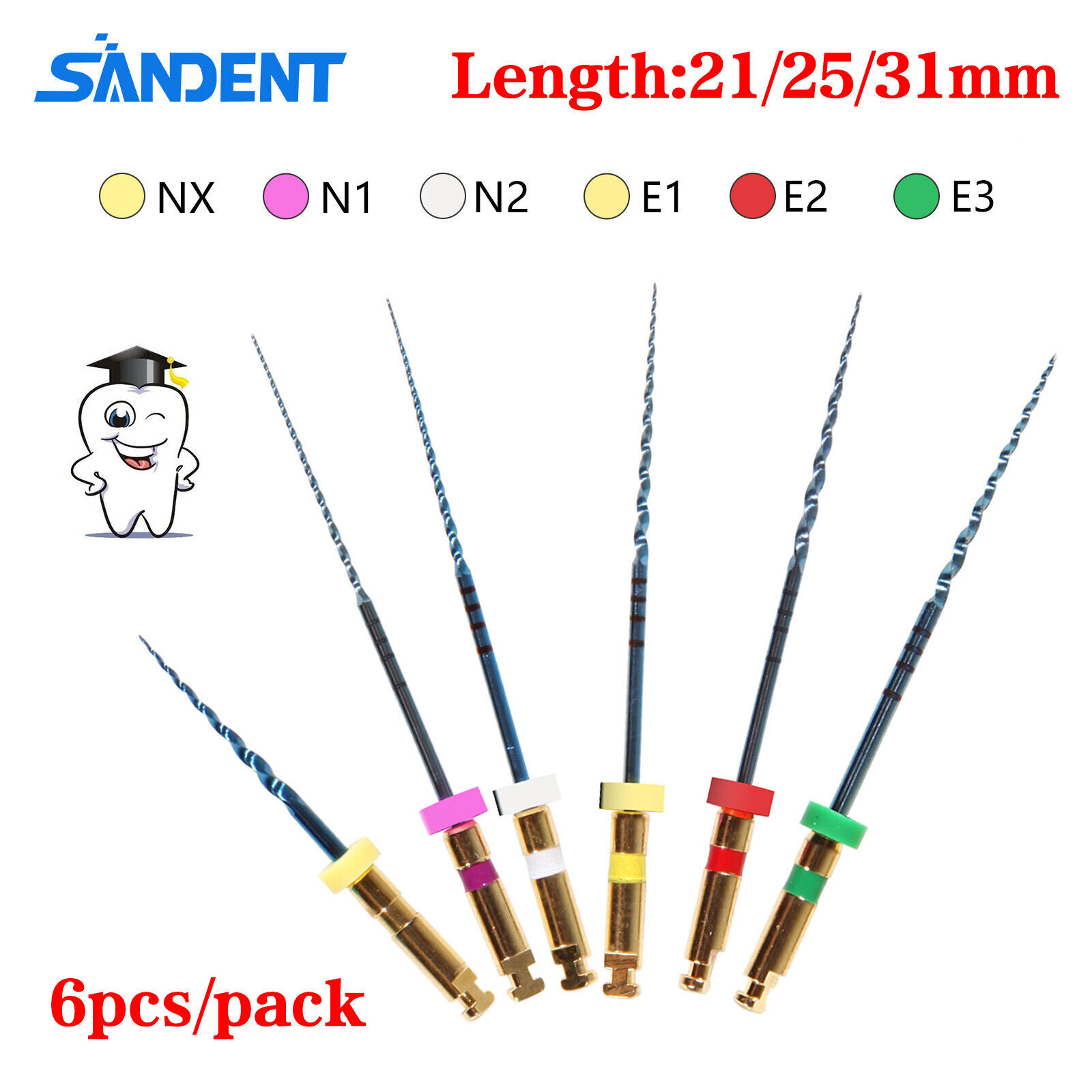 6/pack Dental Endo Endodontic Engine Root Canal NiTi Rotary Files 21/25/31MM ns