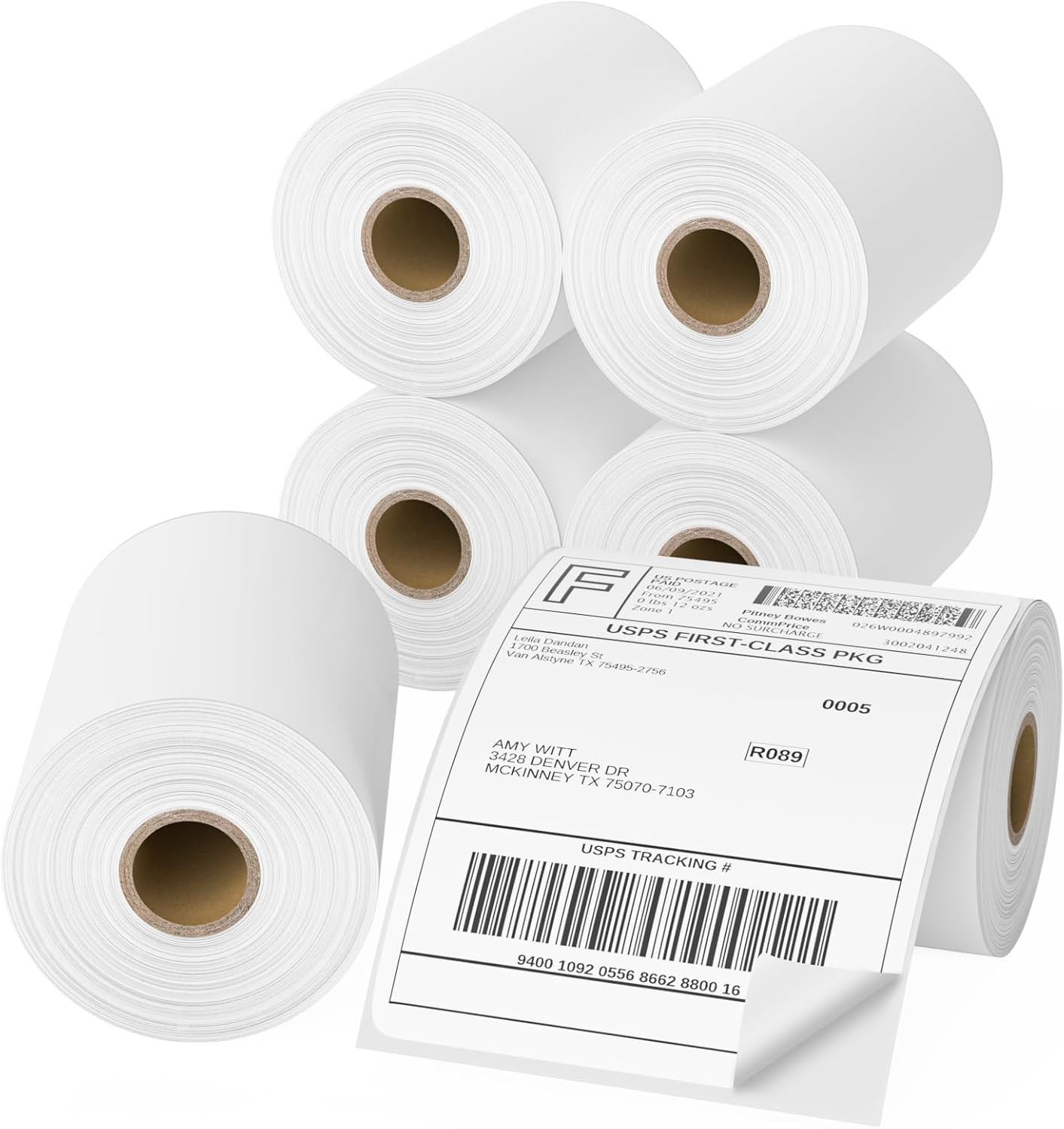 6 Rolls 4X6 Direct Thermal Shipping Labels, 250 Labels per Roll, 1″ Cor