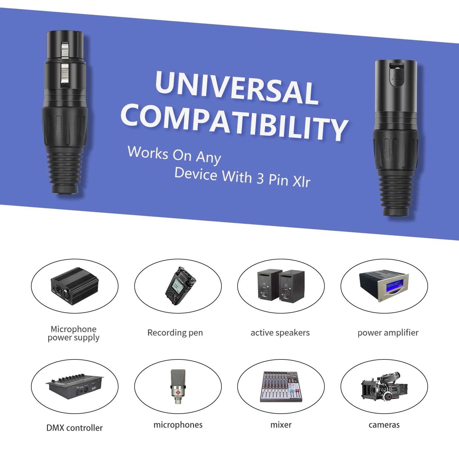 10 Pack XLR Connectors,5-PairXLR 3 Pin Male/Female Plugs Audio Mic Microphone…