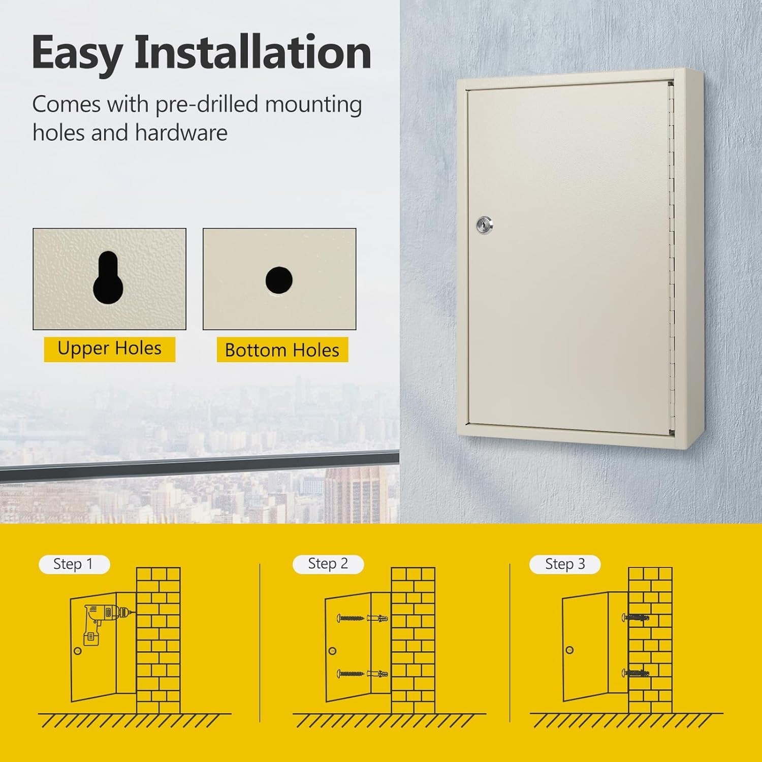 Key Box Cabinet, Wall Mount 64/100 Position Metal Locking Key Cabinet Organizer