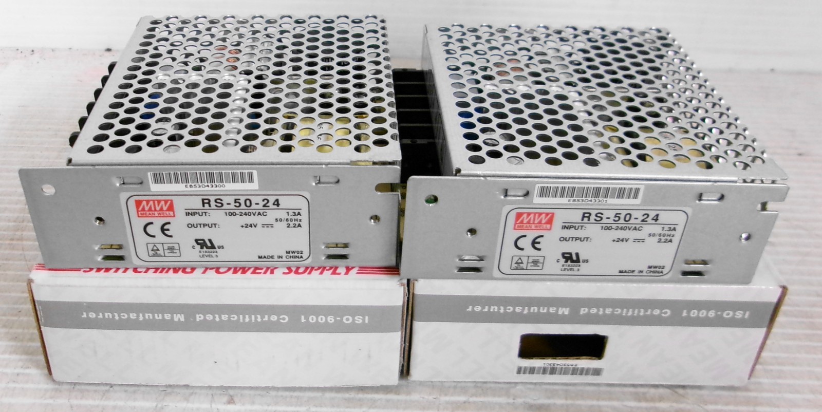 Mean Well RS-50-24 Power Supply IN 100-240VAC 1.3A OUT +24VDC 2.2A (Lot of 2)