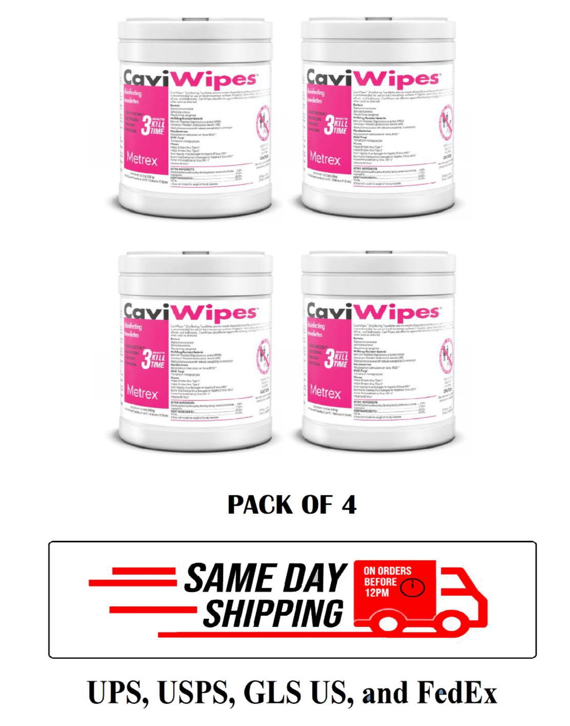 New All Purpose Disinfectant CaviWipes #13-1100 160 Count – Pack of 4 Cannisters
