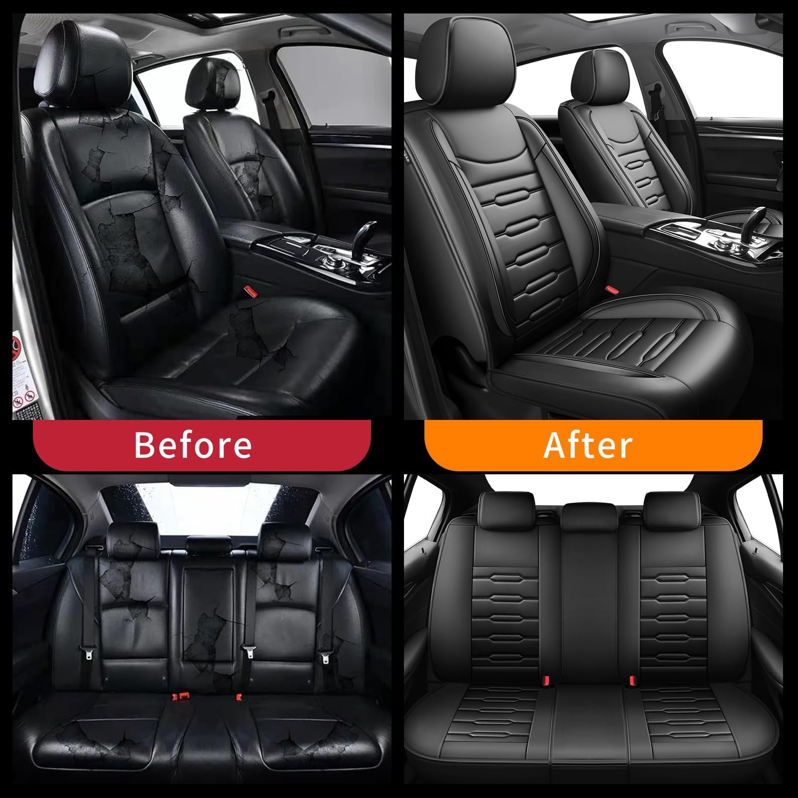Car Seat Covers Malibu 2009-2026 Waterproof Leather Airbag All-Weather Black