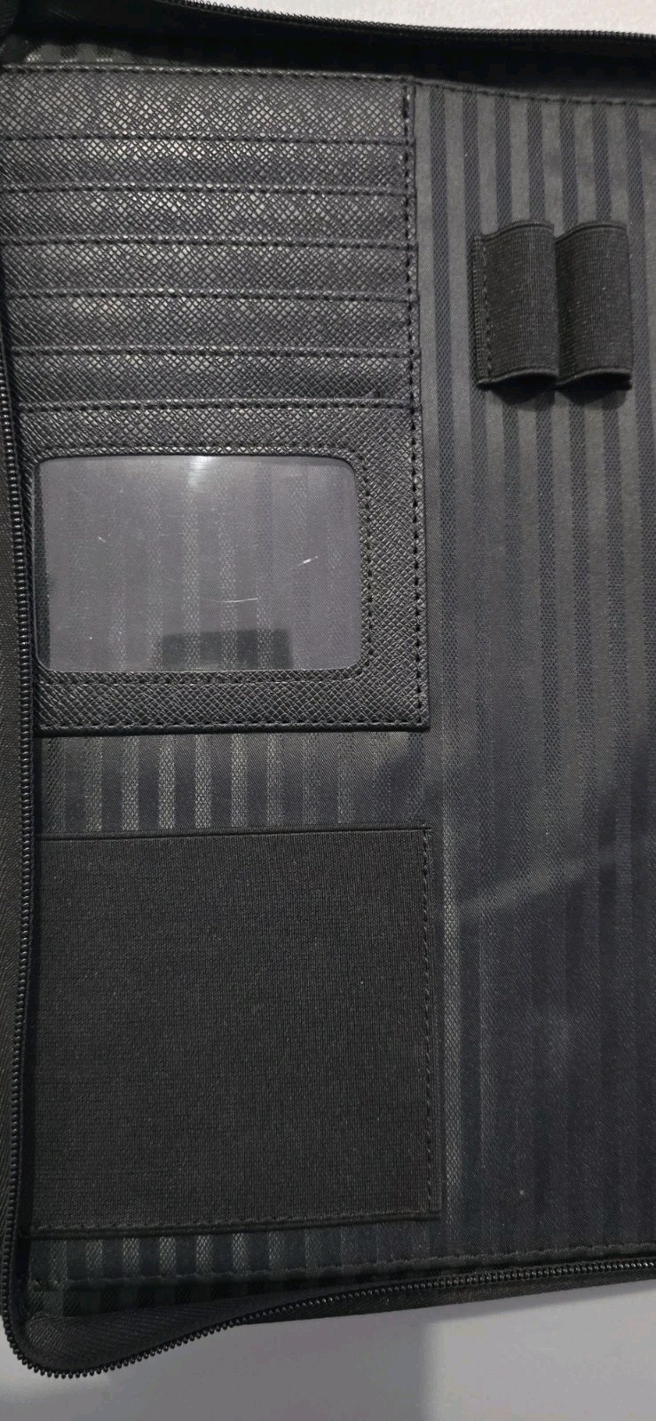Unbranded Black Saffiano Faux Leather 3-Ring Zipper Binder Portfolio Padfolio