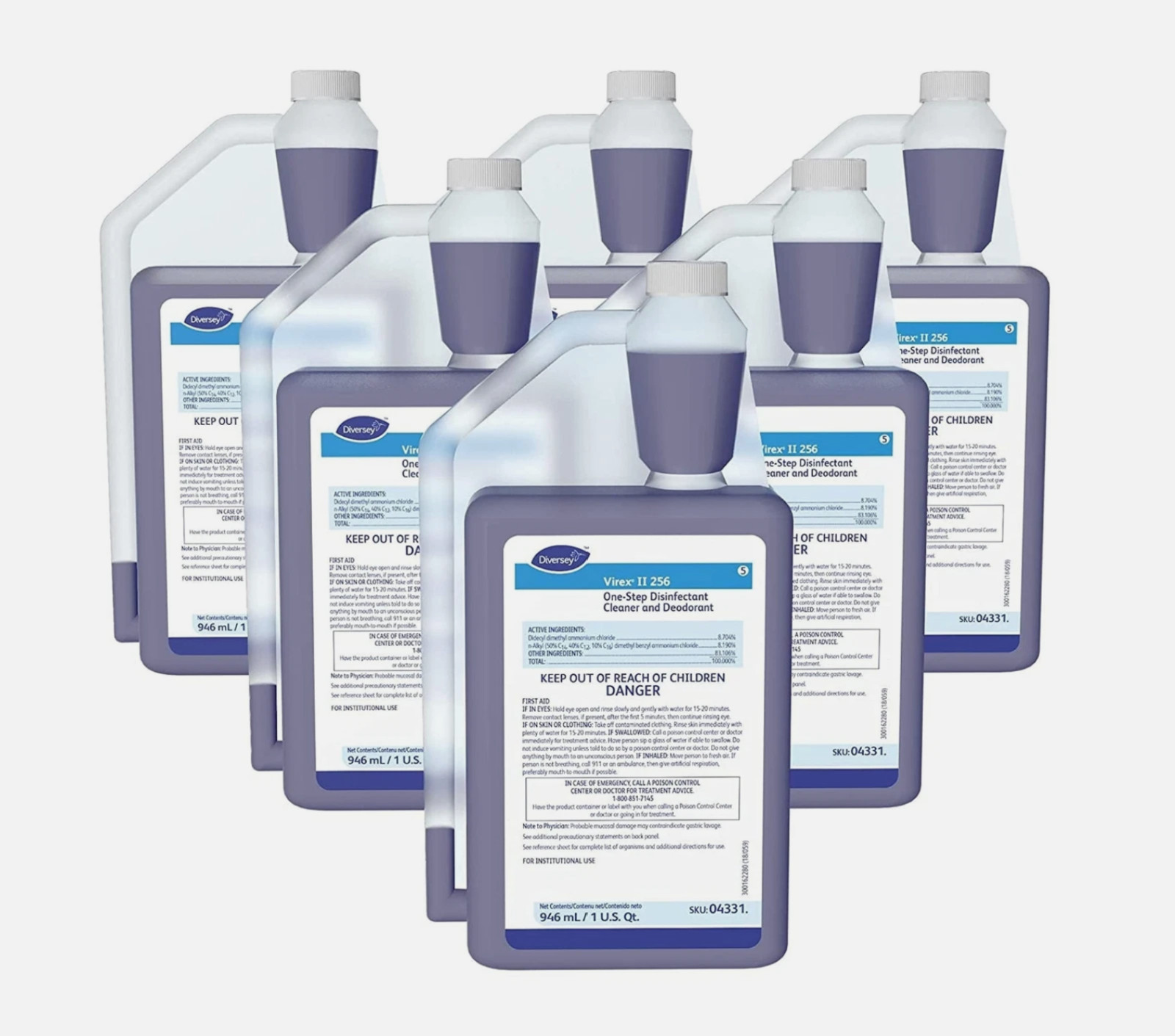 VIREX Diversey II 256 04331 One-Step Disinfectant Cleaner & Deodorant, Case of 6