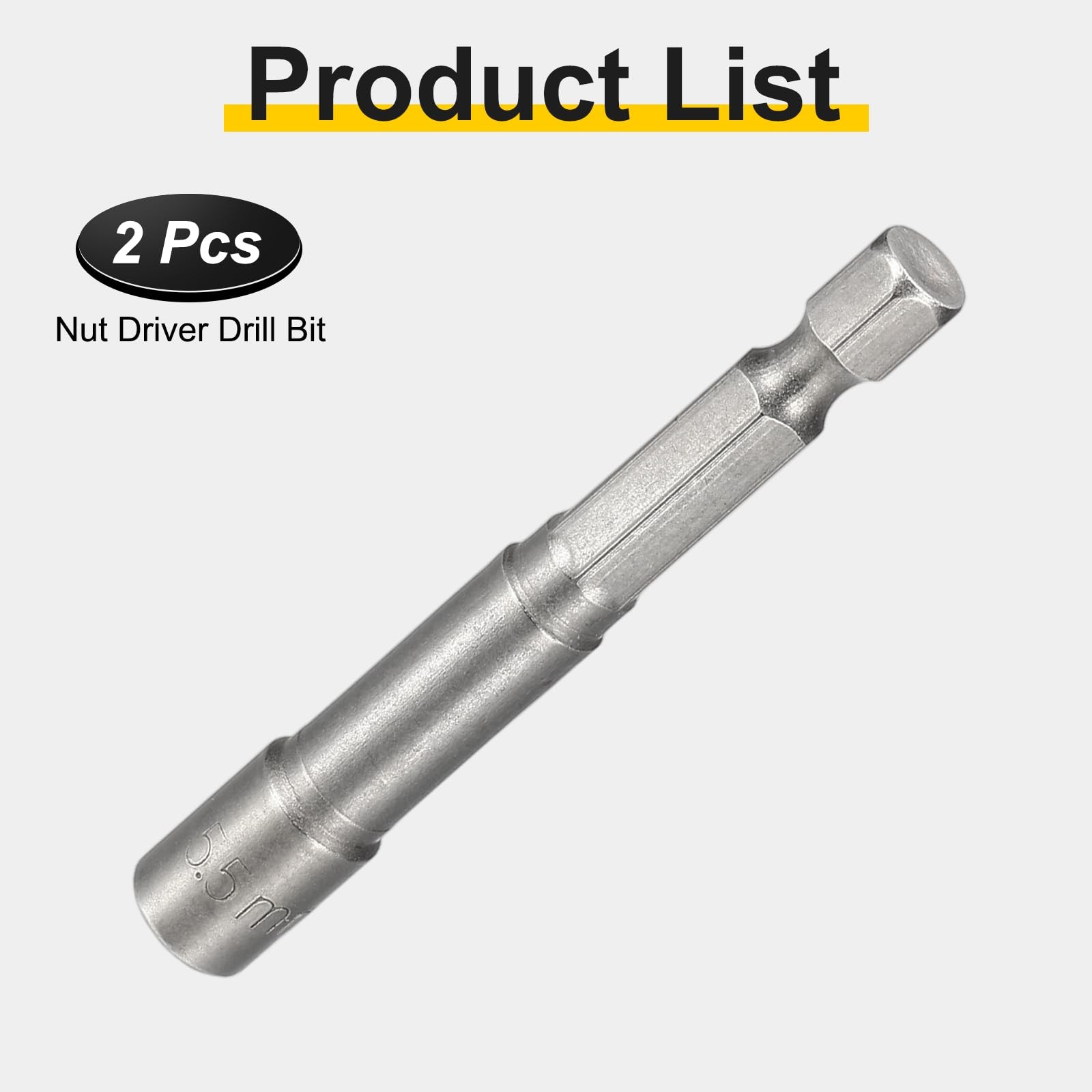 HARFINGTON 2pcs Nut Driver Drill Bit 5.5mm Metric Socket 1/4″ Hex Shank 2.56″ (6