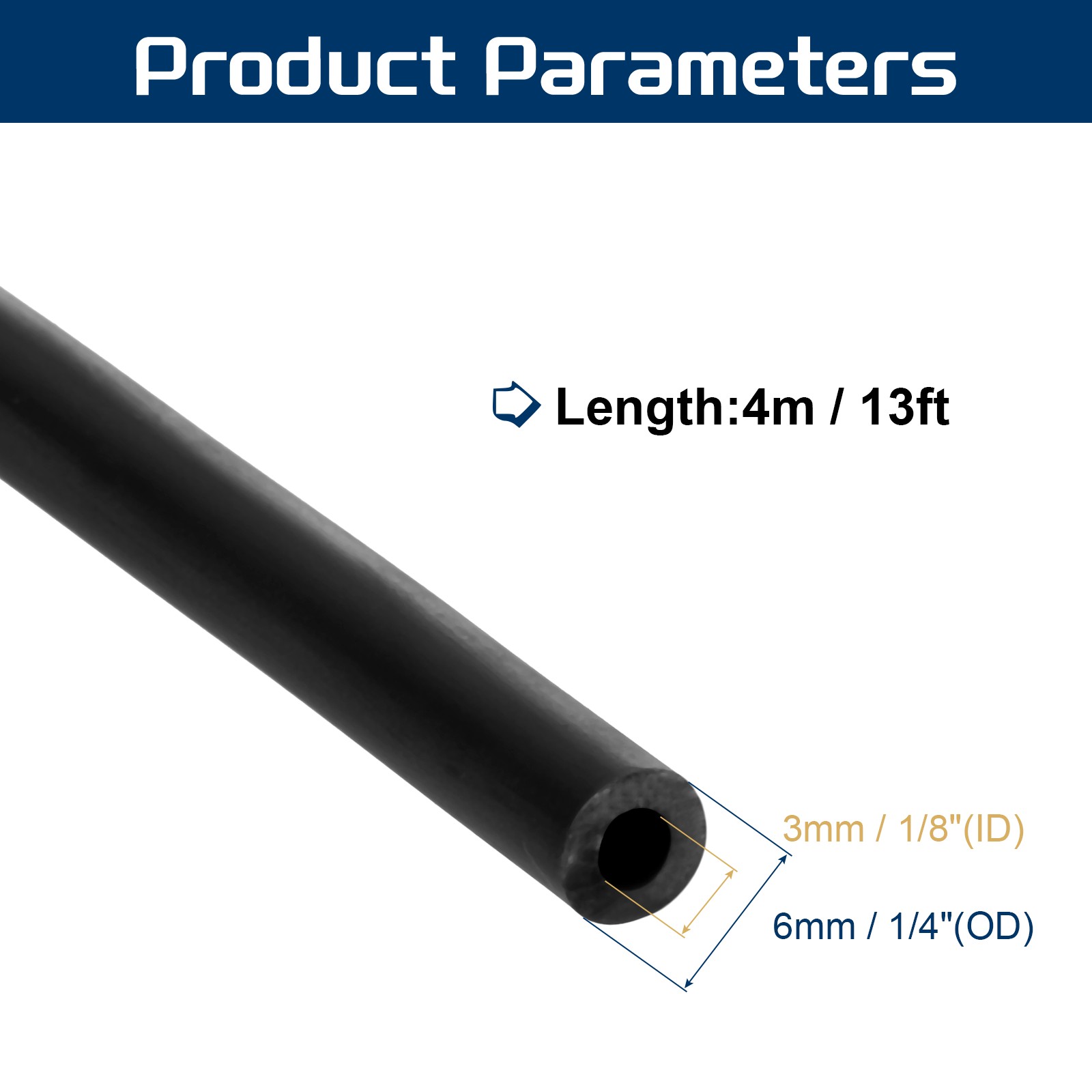 13 Ft(4M) Latex Rubber Tubing 1/8″(3mm)ID 1/4″(6mm)OD, Black