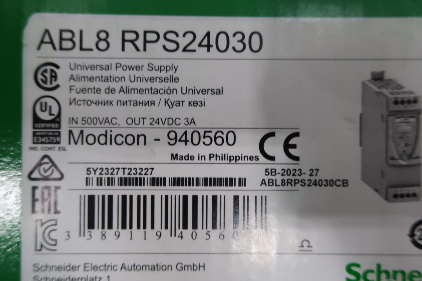 Schneider ABL8RPS24030 Power Supply 120v-ac 3a Amp 28.8v-dc 72w
