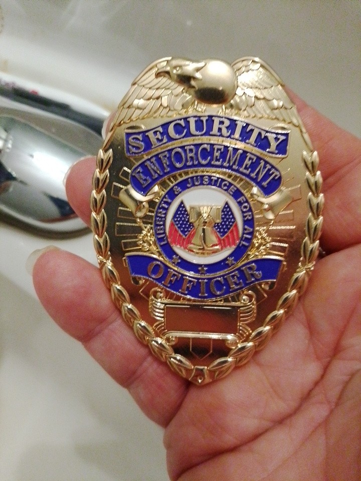 Security Enforcement Officer Badge Gold Tone Blue Enamel Liberty Bell Pin