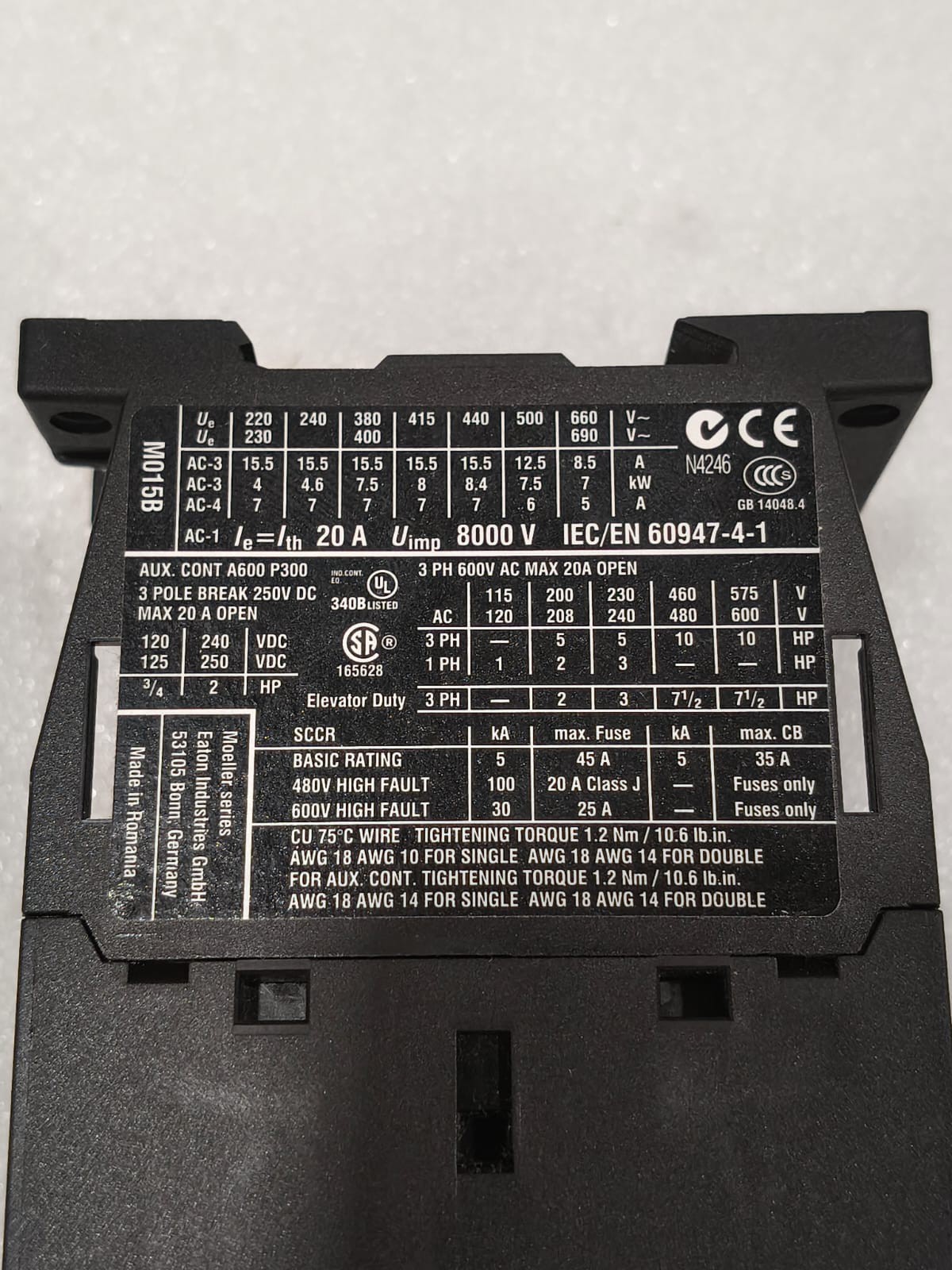 EATON DILM15-10 XTCE015B10U POWER CONTACTOR 20A VOLTAGE 24VAC FAST SHIPPING