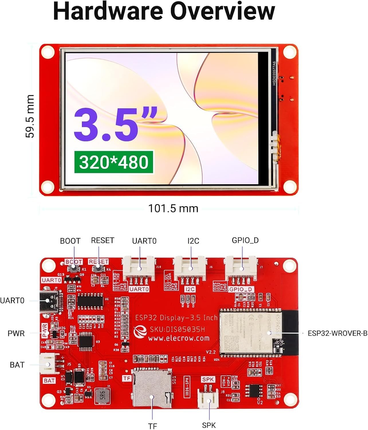 3.5-Inch HMI Touchscreen LCD with Acrylic Case – 480×320 for Arduino & ESP32