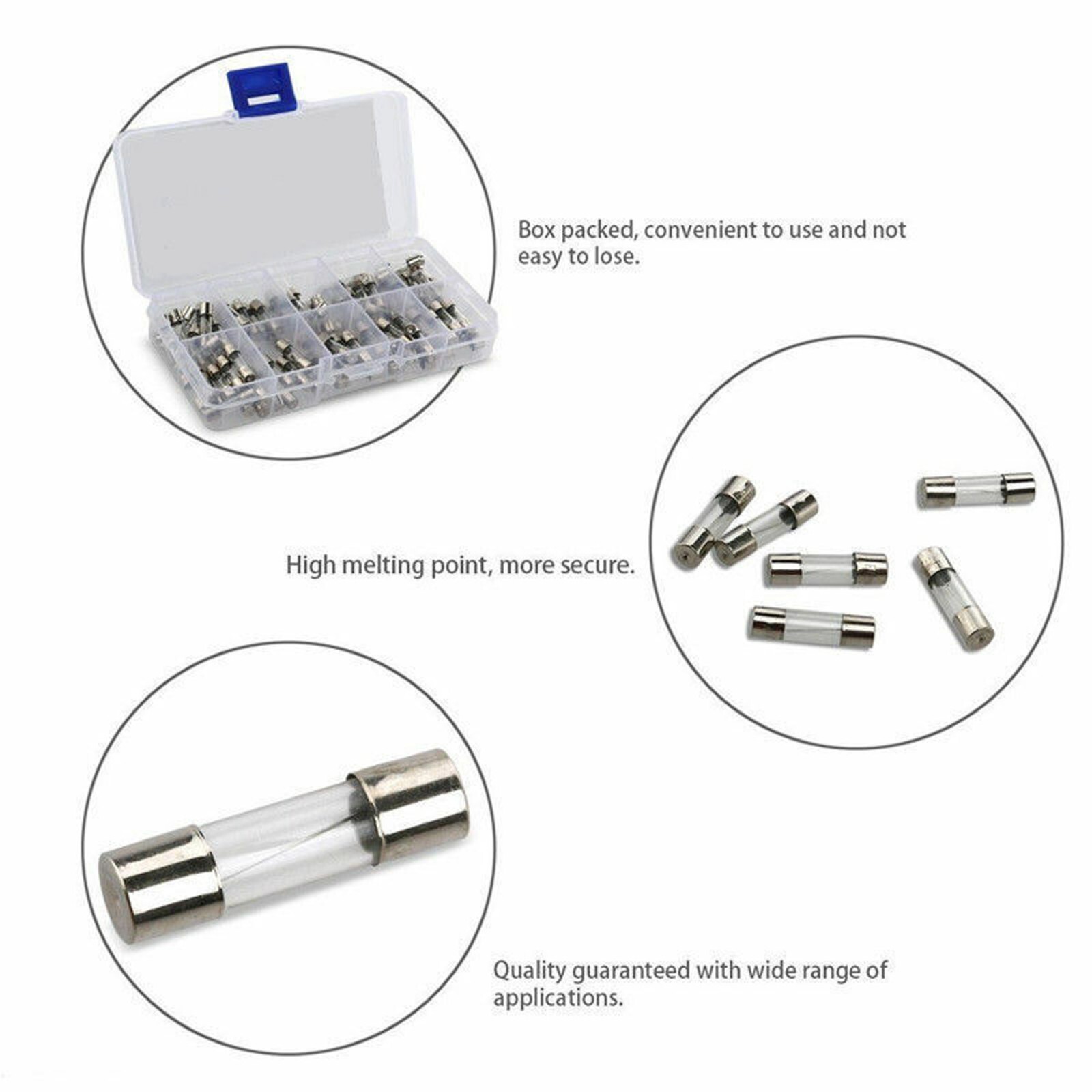 100Pcs 5x20mm Quick Blow Glass Tube Fuse Assorted Kits Fast Action Glass Fuses